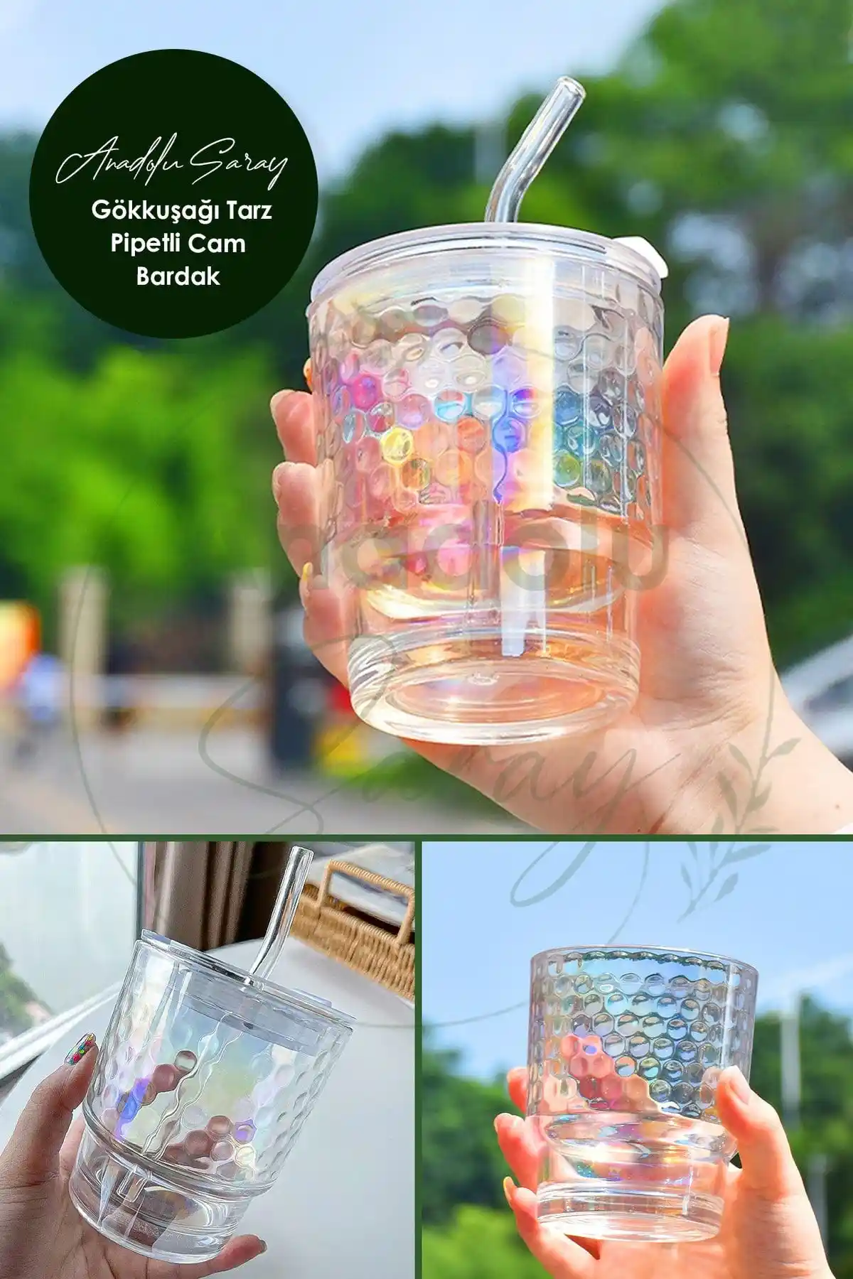 Anadolu Saray Gökkuşağı Stil Borosilikat Cam Bardak 400 ml Şık ve Dayanıklı Tasarım