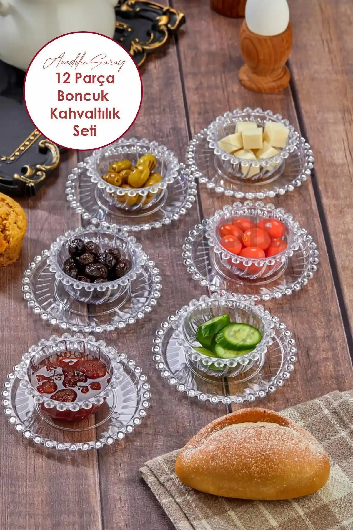 Anadolu Saray Şeffaf Akrilik 12 Parça Kahvaltılık Seti Modern ve Dayanıklı Tasarım