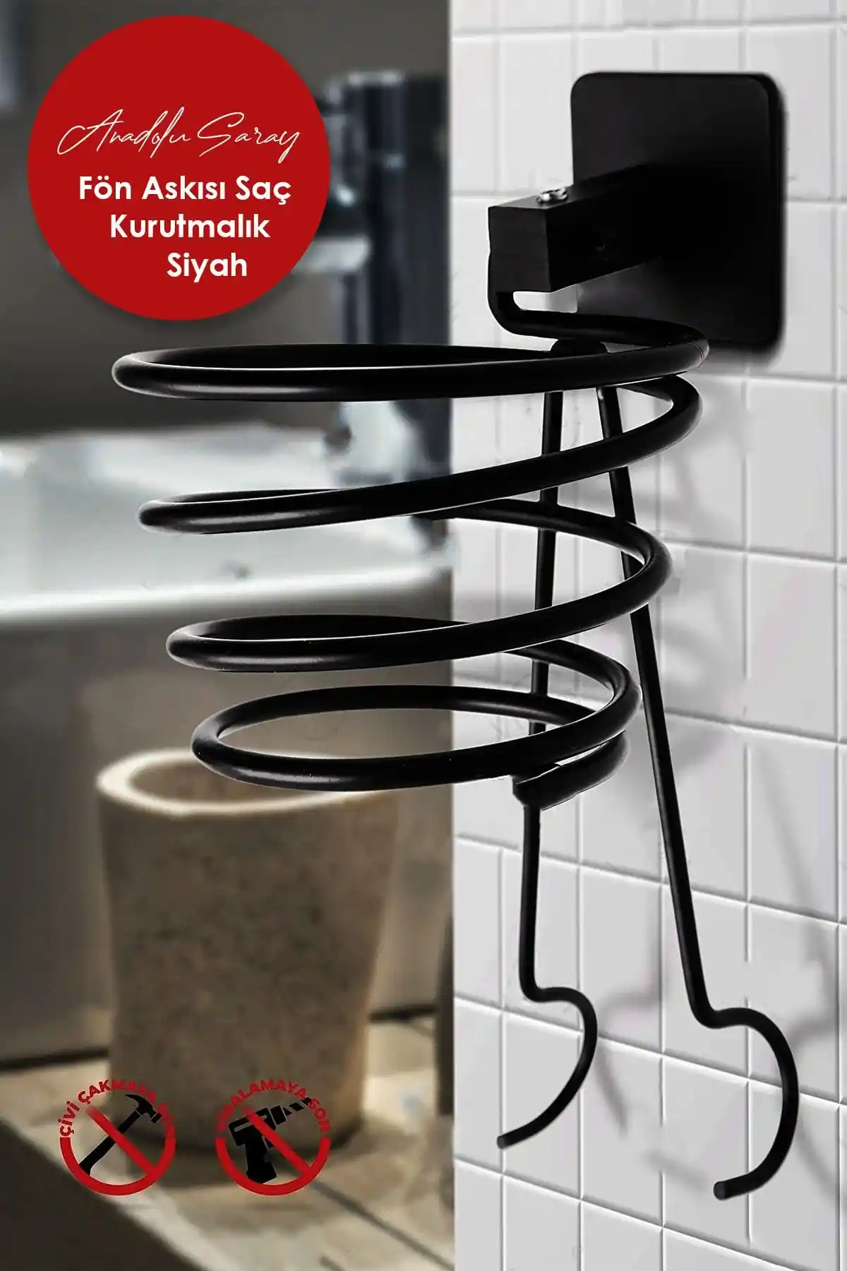 Anadolu Saray Siyah Metal Vakumlu Saç Kurutma Makinesi Askısı Pratik ve Şık Tasarım