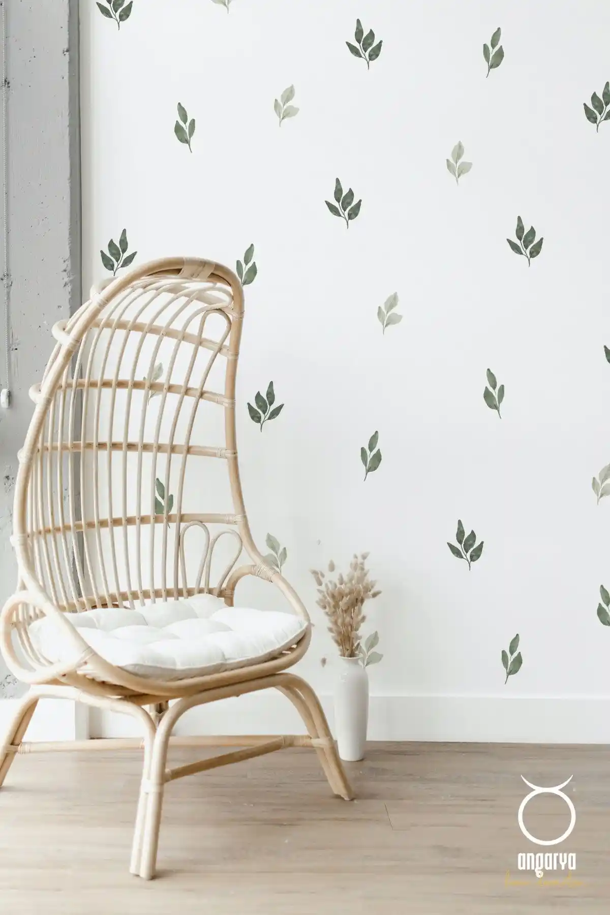 ANGARYA Modern Stil Dekoratif Yeşil Yapraklar Duvar Stickerleri 40 Adet