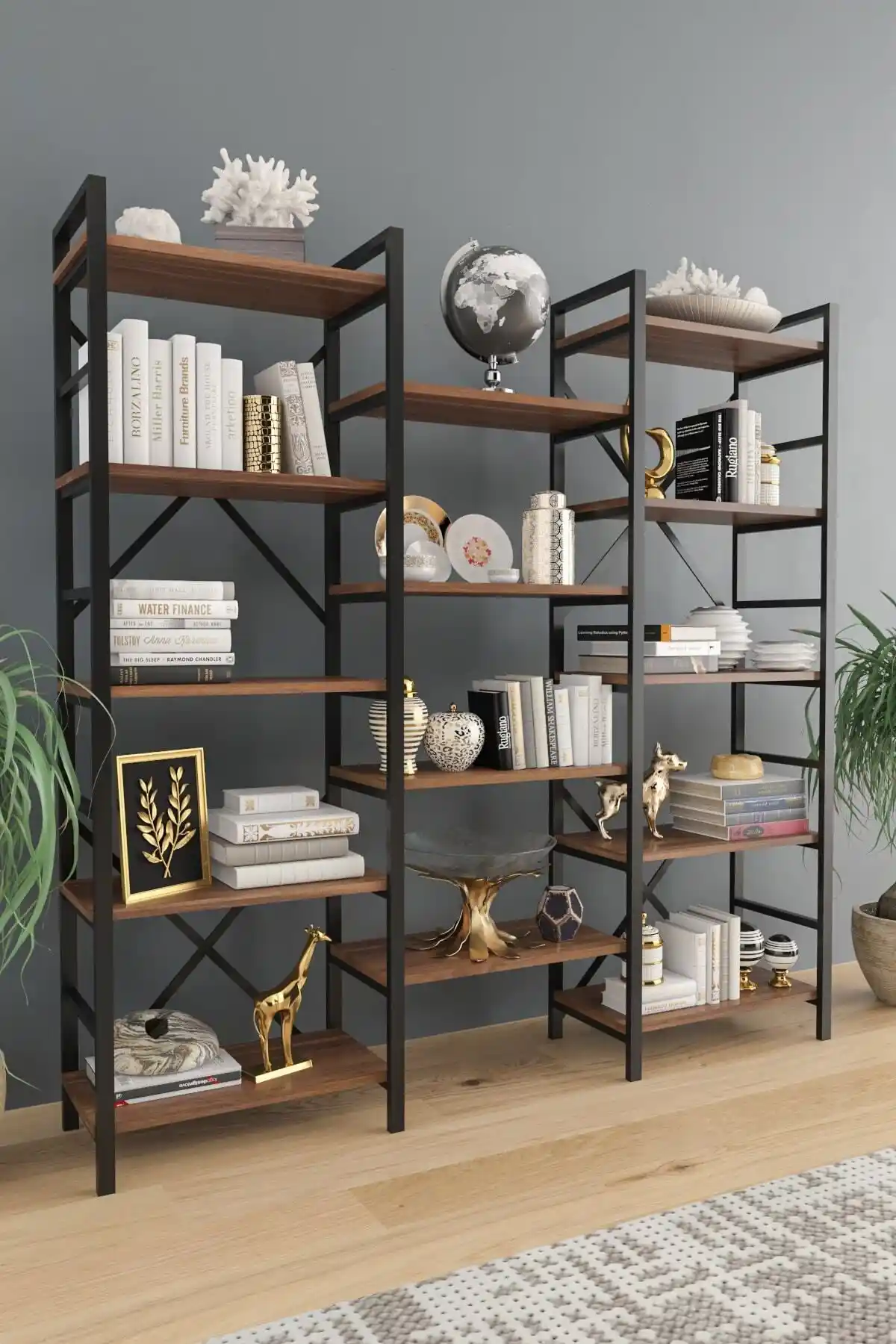 Ardeno Oertha Kitaplık Ceviz Renk Modern ve Şık Depolama Ünitesi (75-90 karakter)