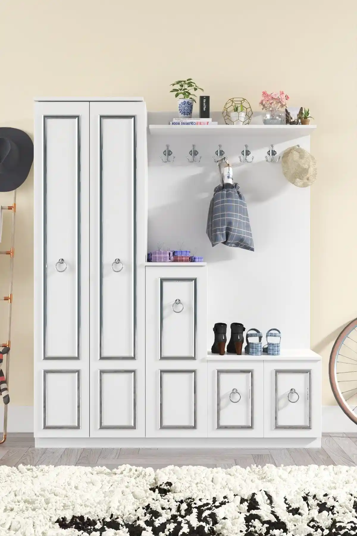 Ardeno Silver Dalyan Portmanto ve Ayakkabılık: Modern ve Fonksiyonel Tasarım