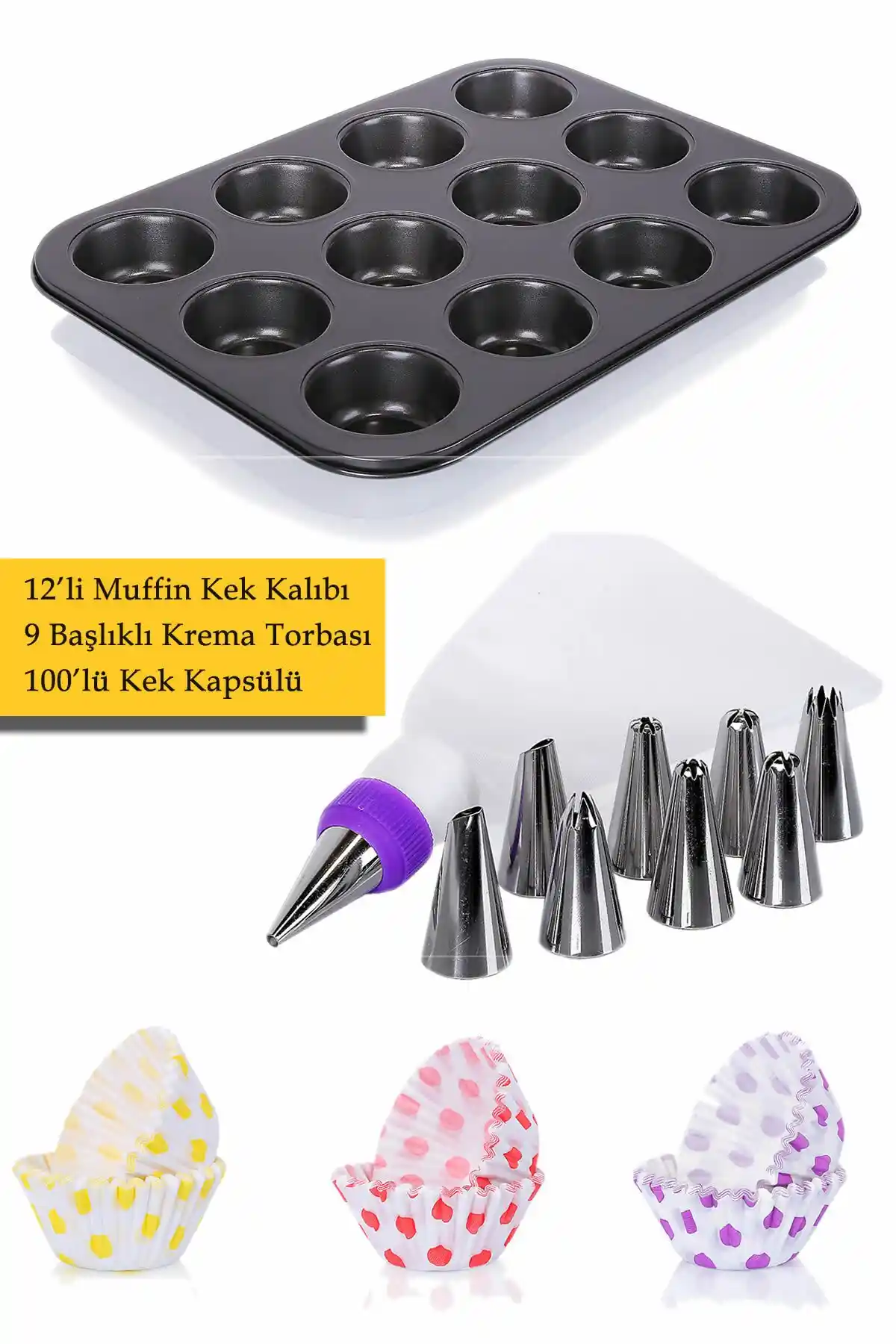 ARVALE 12'li Muffin Kek Kalıbı ve Dekorasyon Seti Profesyonel Pişirme Deneyimi İçin