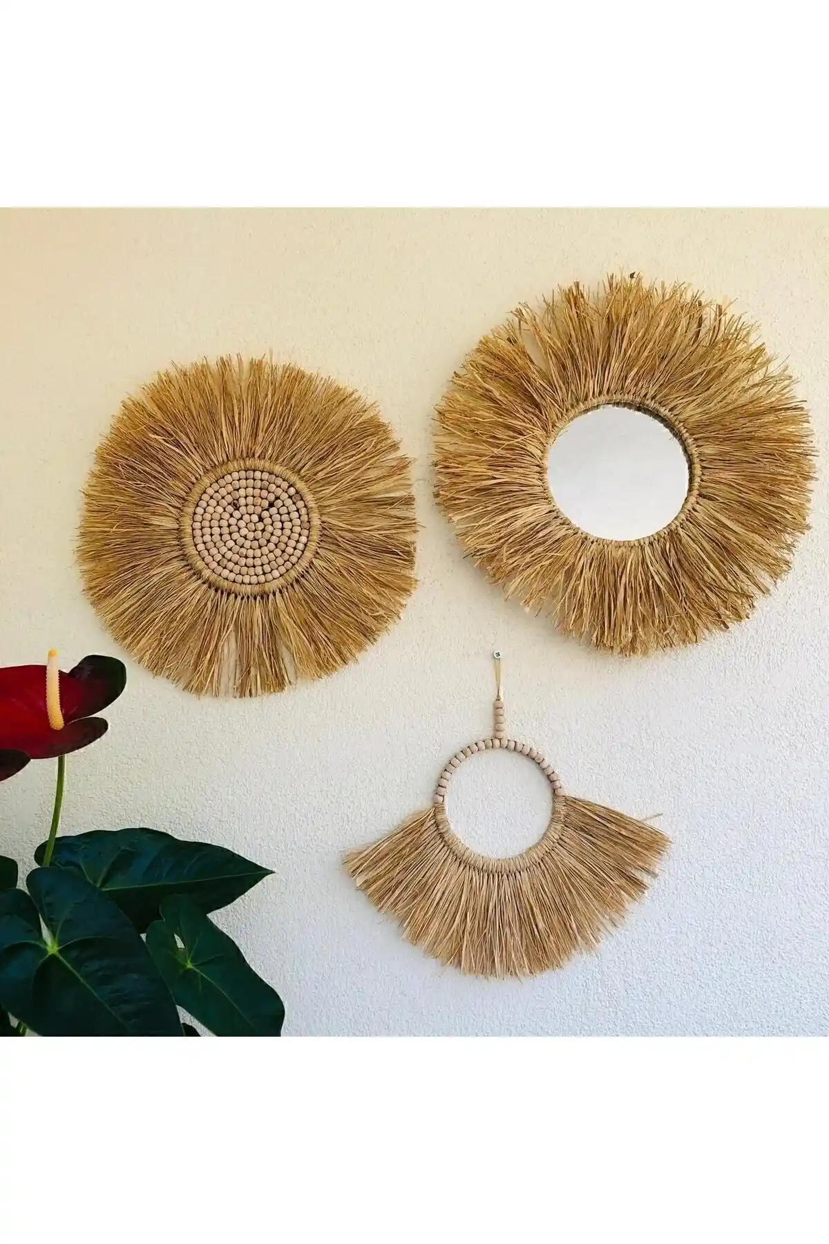 Ata Design Rafya Duvar Süsü Rds 534788 Üçlü Set Doğal ve Rustik Dekorasyon Unsuru