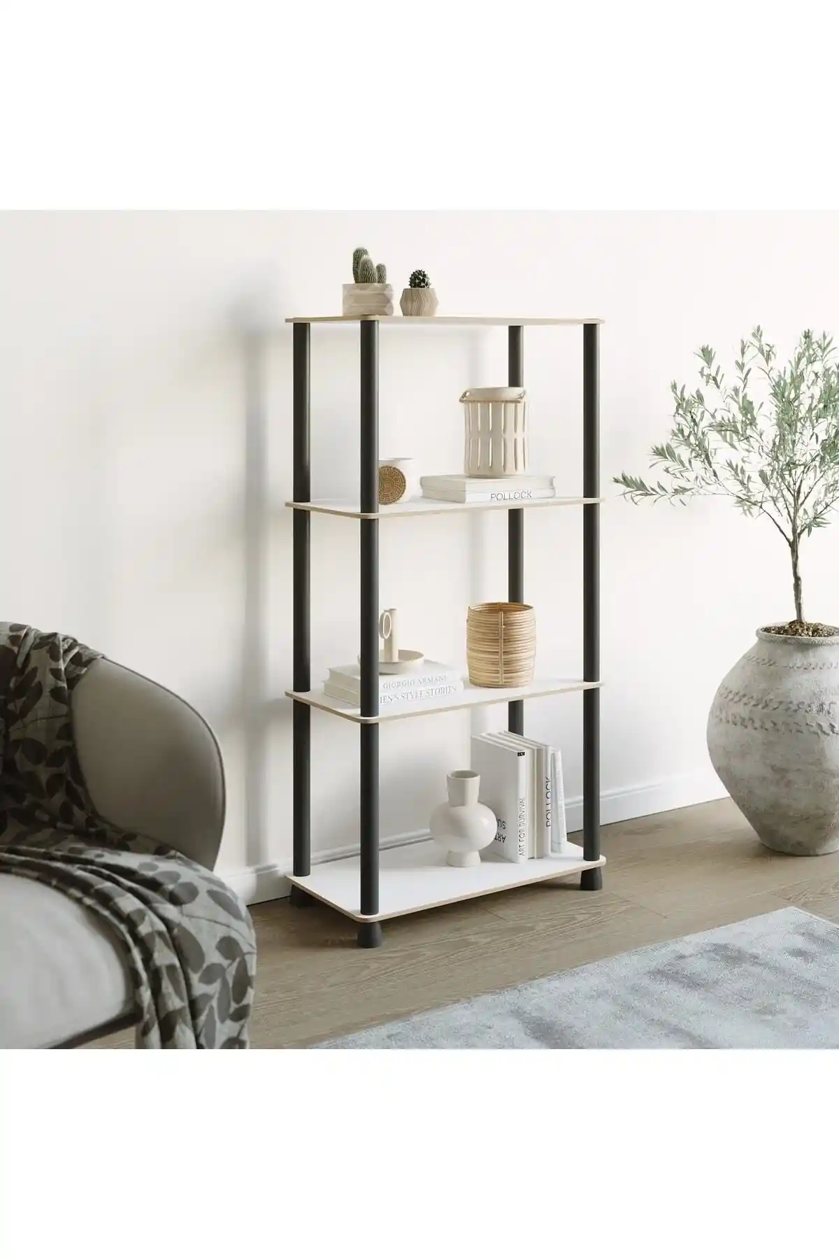 ATA HOME Çok Amaçlı 3 Raflı Ahşap Modern Kitaplık Dekoratif ve Dayanıklı Tasarım