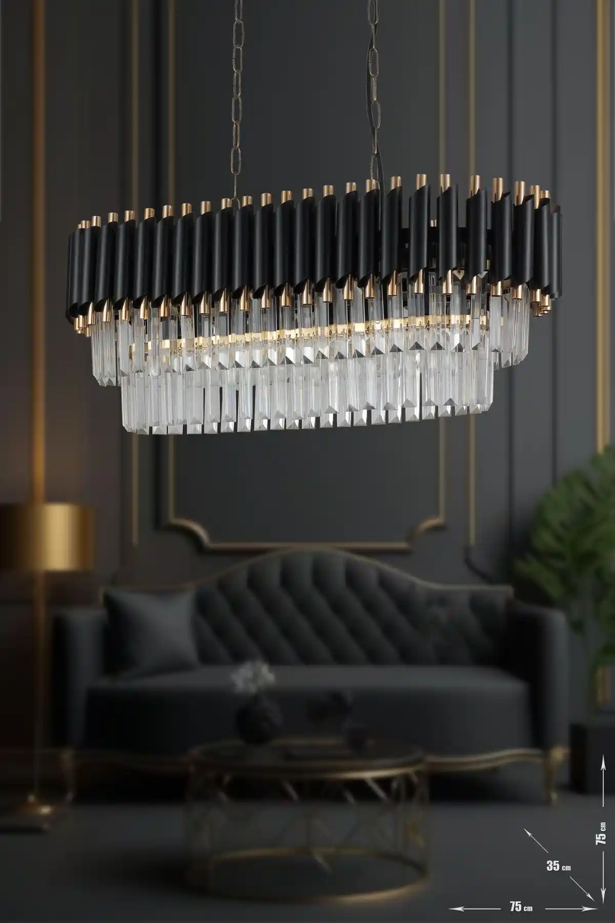 Avizemoda Palmira Kristal Taşlı Modern Lüks Avize 75x35 Cm, Ayarlanabilir Yükseklikli