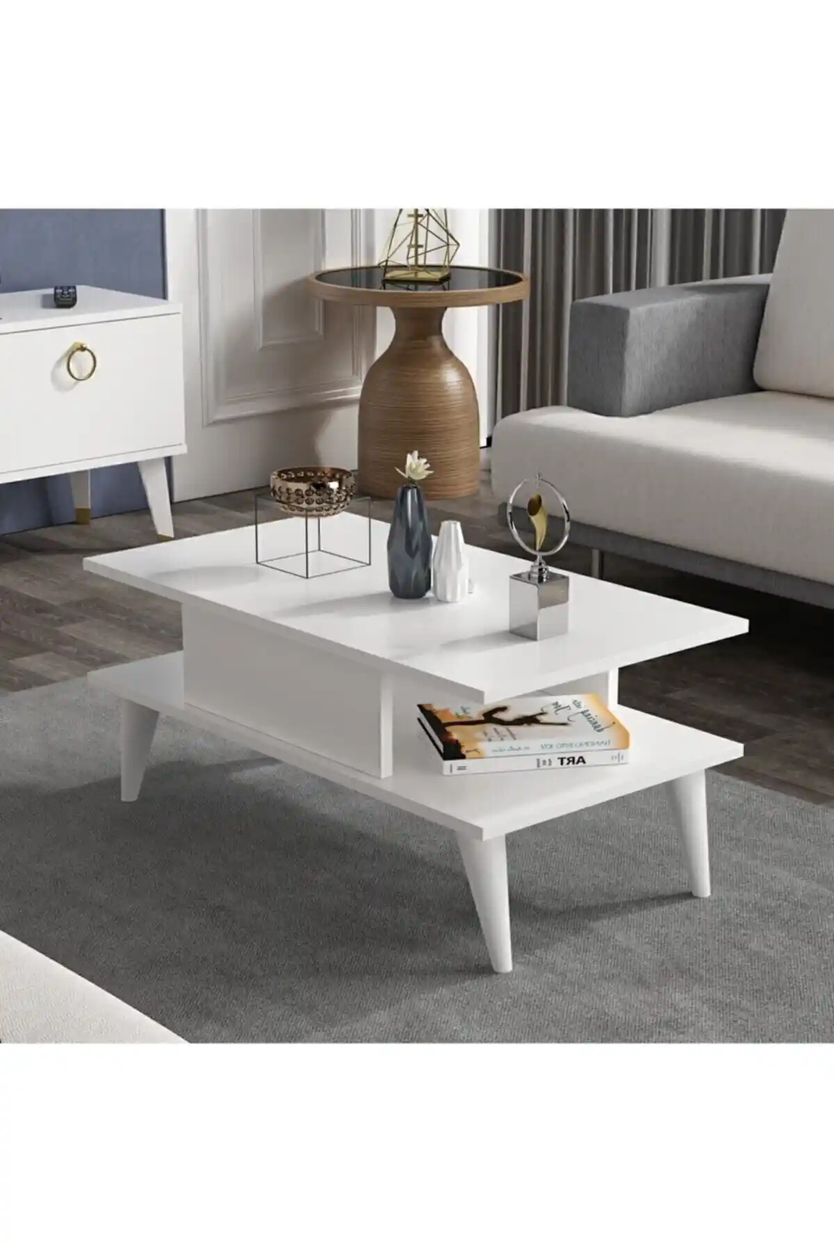 Ayça Orta Sehpa Beyaz Beyaz Modern ve Şık Dekorasyon Parçası 90x45 cm