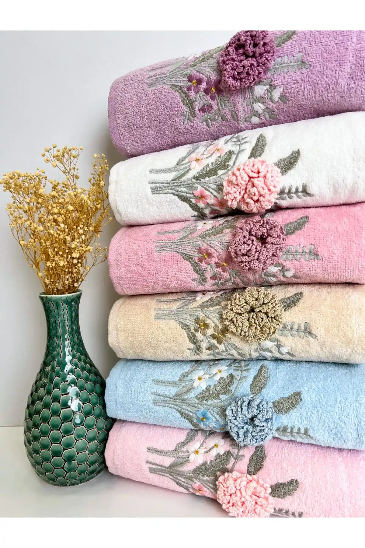 AYHANHOME 3D Nakışlı Pamuk El Yüz Havlusu Seti 6'lı 50x90 cm Şık ve Dayanıklı