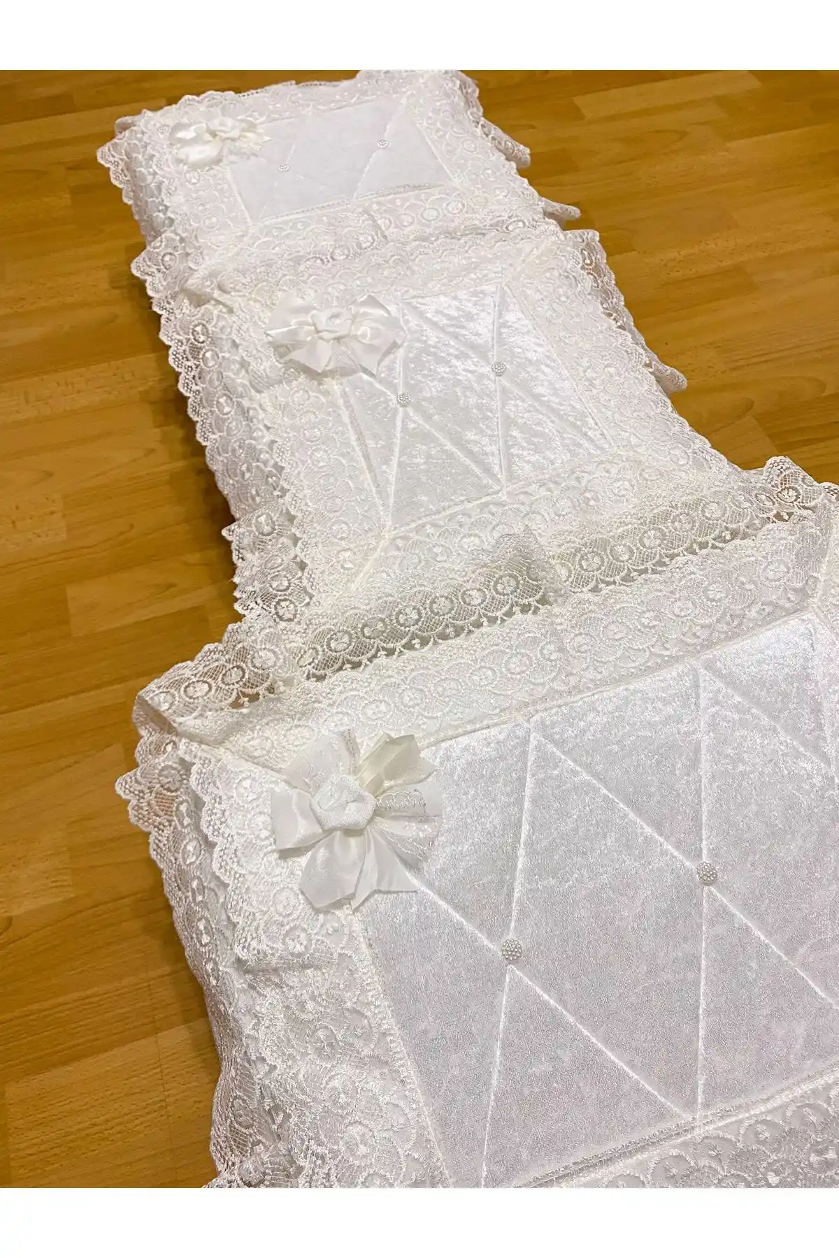 AYHANHOME Kadife Bohça Seti Ekru Renk ile Şık ve Dayanıklı Düğün ve Nişan Dekorasyonu