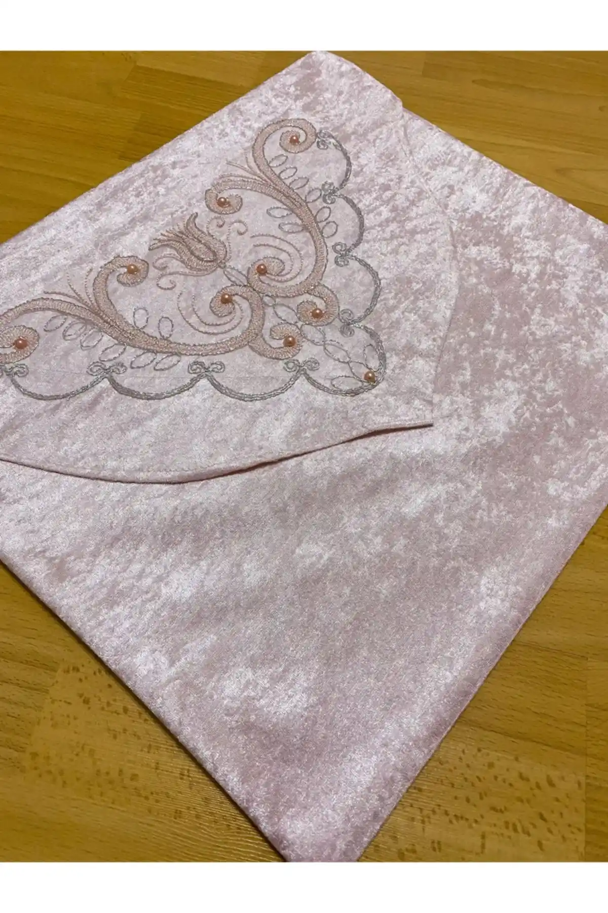 AYHANHOME Kadife Fransız Güpürlü Dantel İnci İşlemeli Çeyizlik Lüks Zarf Bohça