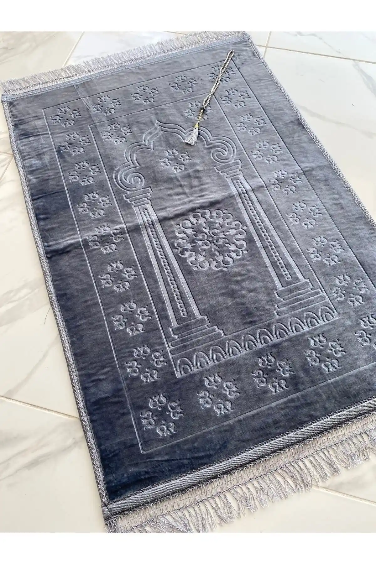 AYHANHOME Lüks Kalın Yumuşak Peluş Kaymaz Tabanlı Seccade ve Tesbih Seti