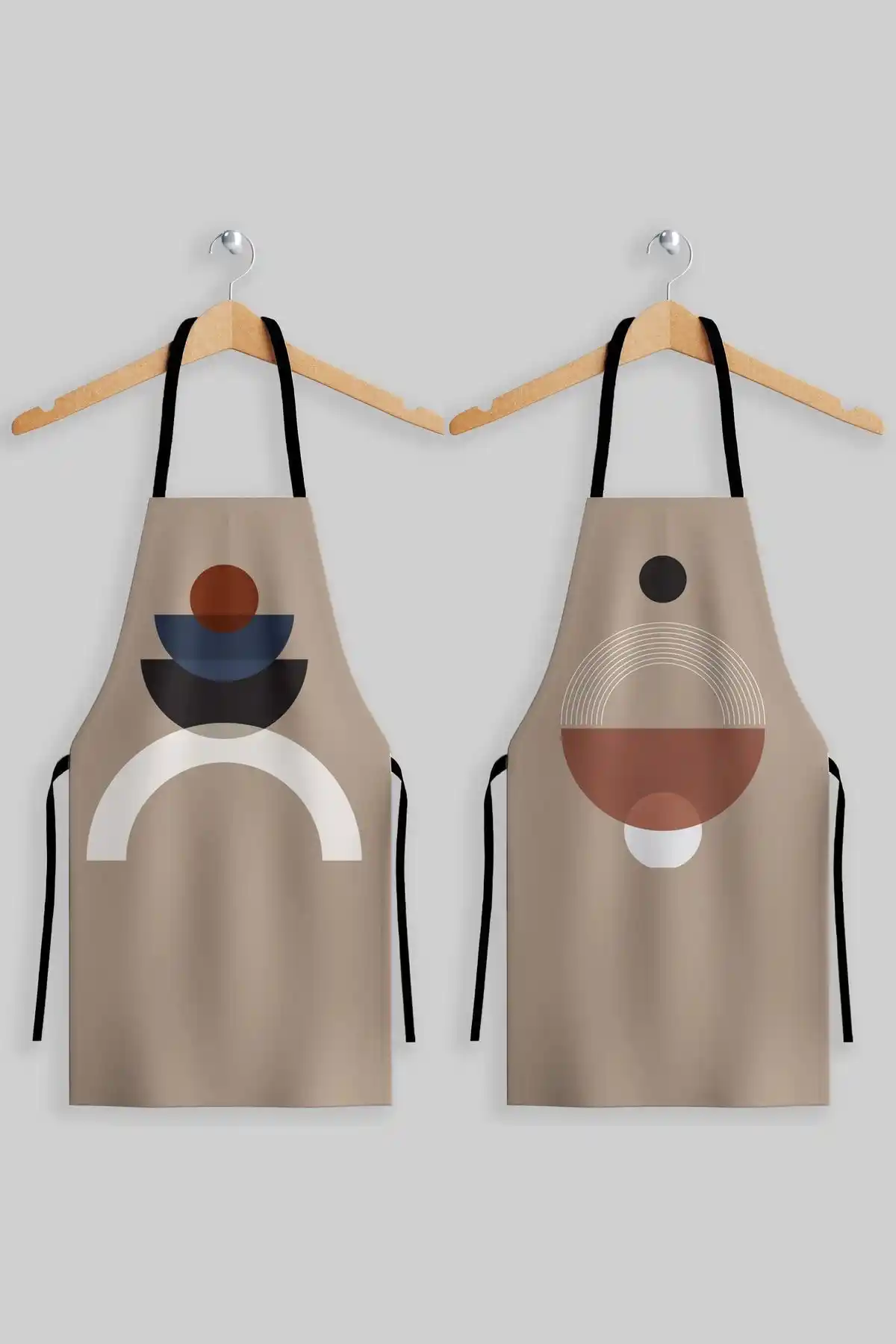 Ays Home Taba Renk Soyut Desen Mutfak Önlüğü ve Eldiven Seti Modern Tasarım