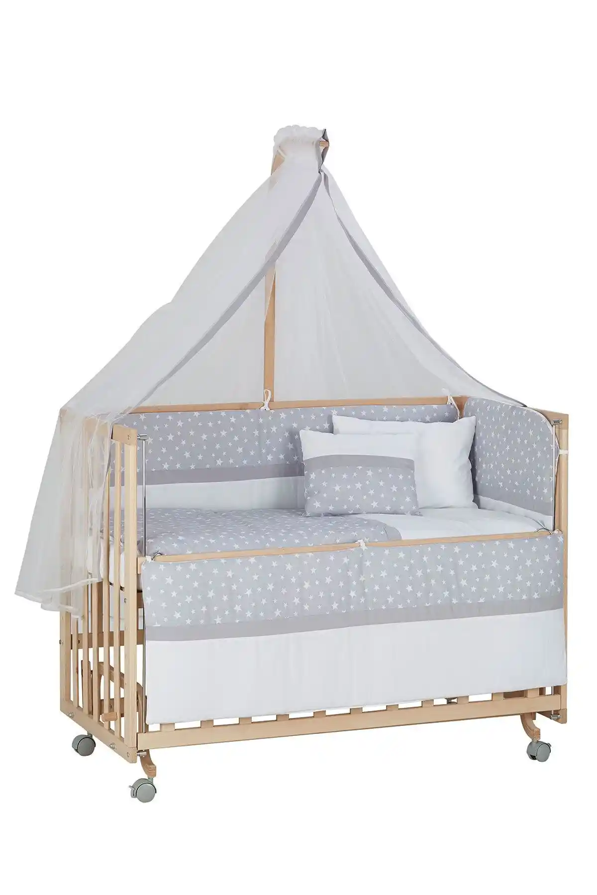 Babycom Doğal Ahşap Boyasız Bebek Beşiği ve Uyku Seti Güvenli ve Estetik Tasarım