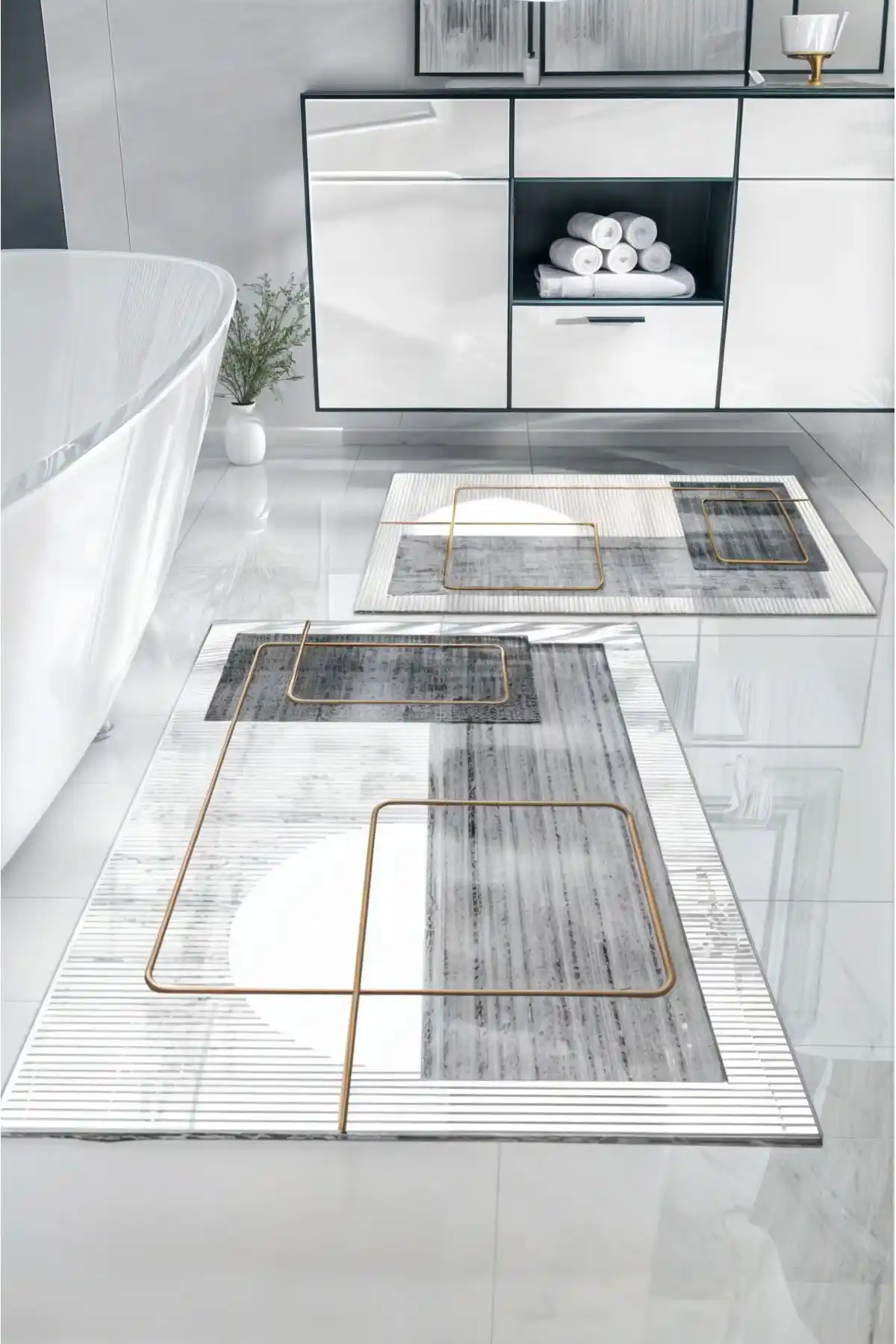 Balliev Kaymaz Taban Yıkanabilir 2'li Set: Şık ve Güvenli Banyo Halısı Tasarımı