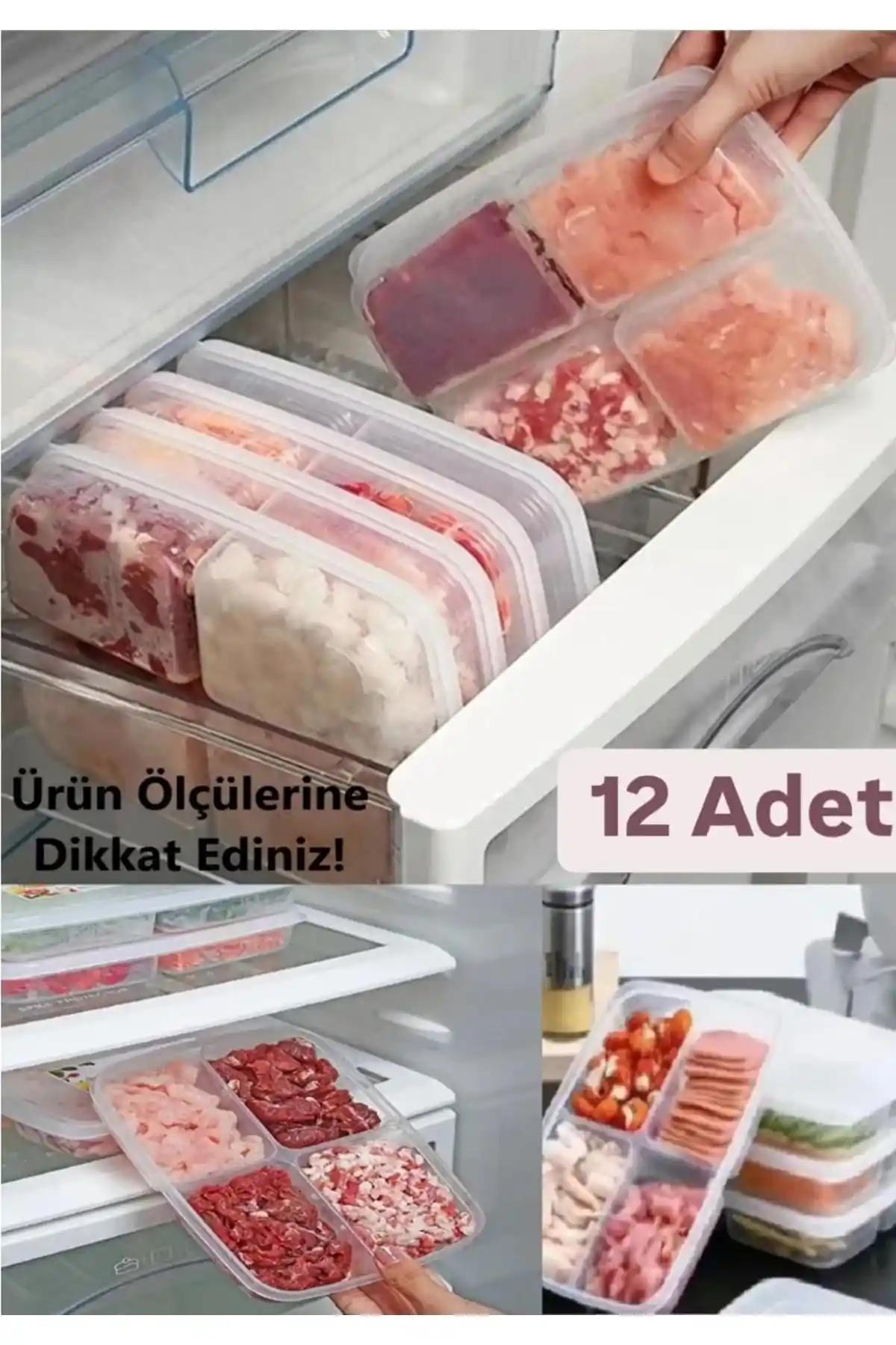 Bayev 12 Adet 4 Bölmeli Gıda Saklama Kabı Seti ile Mutfakta Düzen ve Hijyen Sağlayın