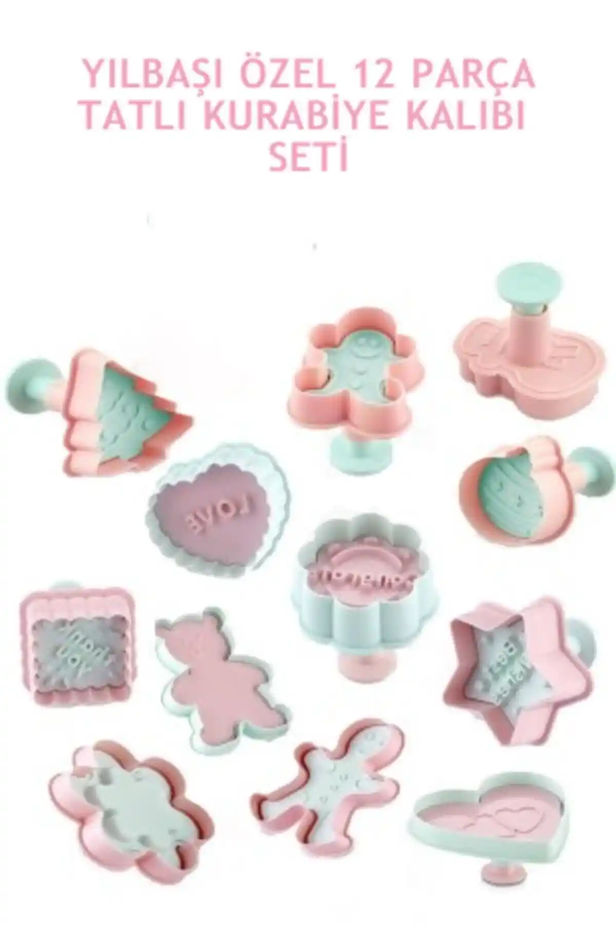Bayev 12 Parçalı Renkli Kurabiye Kalıbı Seti Yılbaşı ve Özel Günler İçin