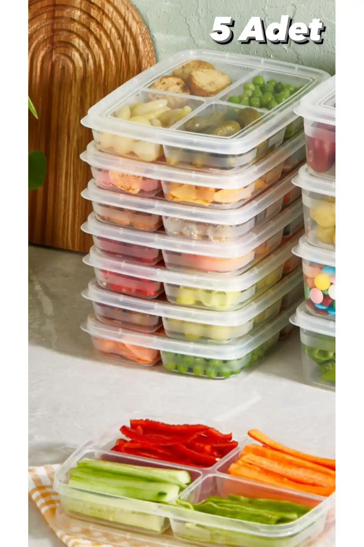 Bayev 5 Adet 4 Bölmeli Öğünlük Gıda Saklama Kabı Seti Pratik ve Dayanıklı Tasarım