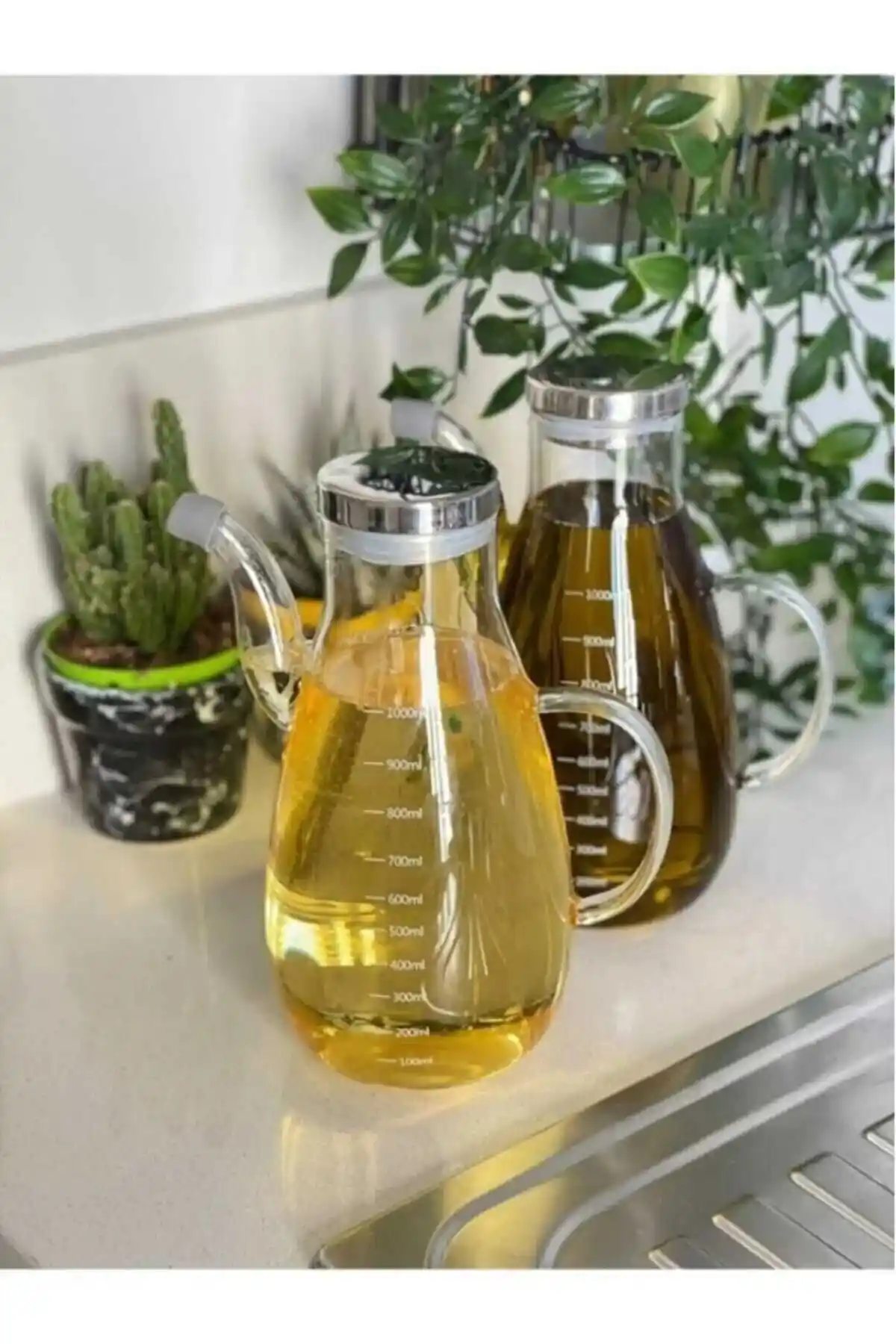 BehiLa Maya Metal Kapaklı 1000 ml Cam Borosilikat Yağlık ve Sirkelik Seti