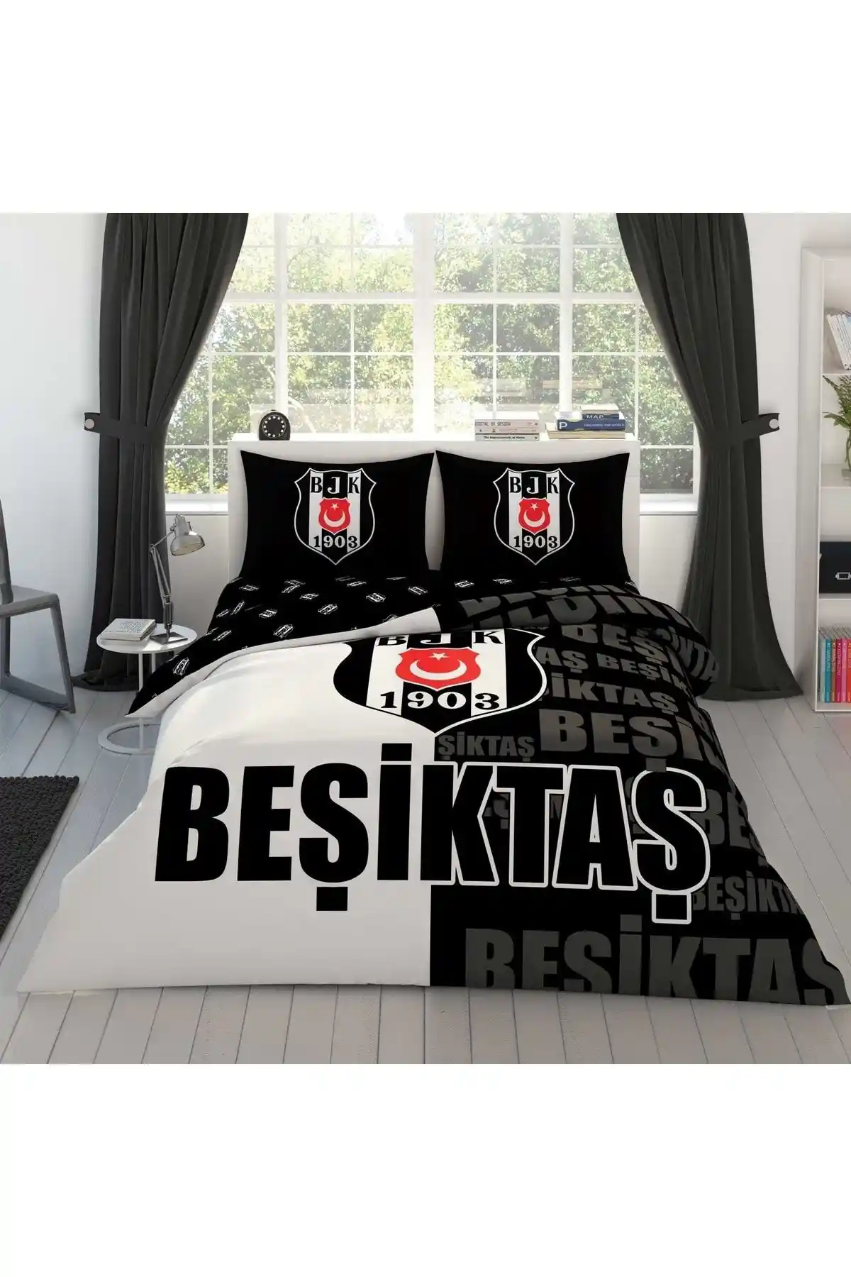 Beşiktaş Lisanslı Çift Kişilik Pamuklu Nevresim Takımı Yatak Odası Dekorasyonu