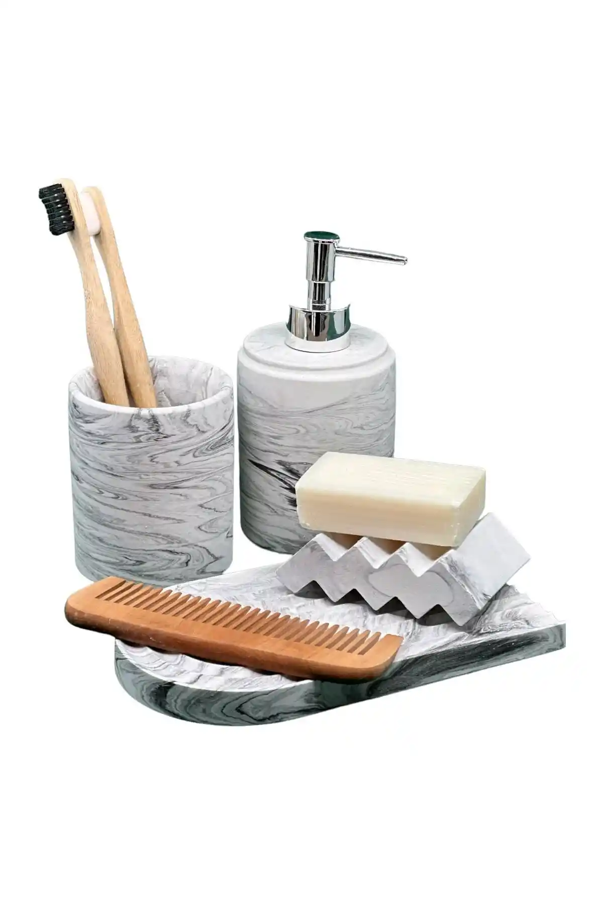 Betonmall 4 Parça Mermer Desenli Beton Banyo Seti Modern ve Dayanıklı Tasarım