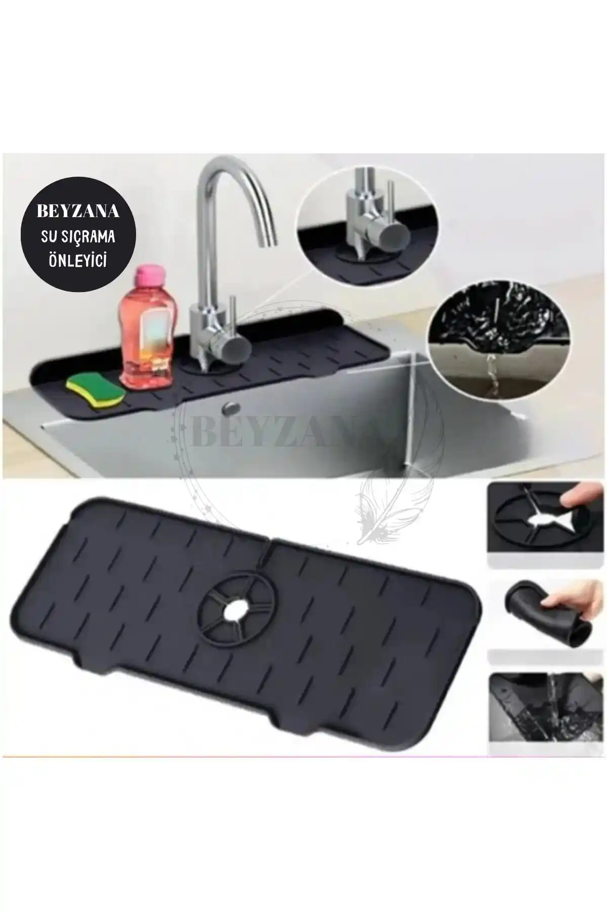 BEYZANA Silikon Lavabo Kenarı Matı Pratik ve Hijyenik Su Sıçrama Önleyici Çözüm