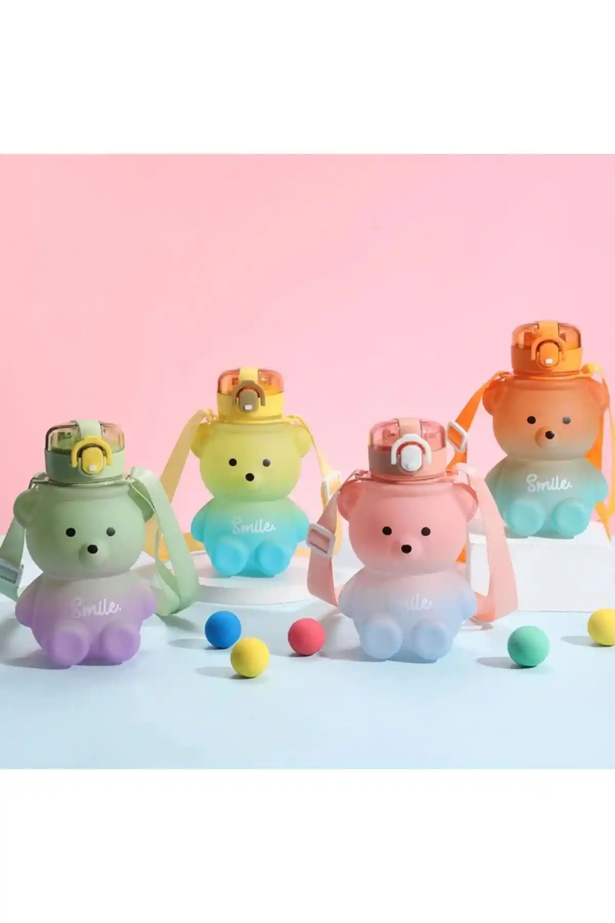 BEYZANA Smile Ayıcık Model Su Matarası Çocuklar İçin Sevimli ve Kullanışlı Tasarım