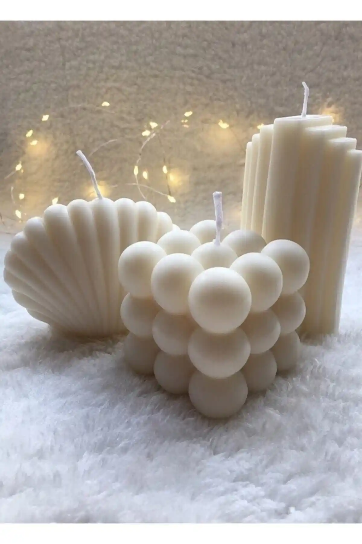 BigSale Bubble Mum 3'lü Dekoratif Kokusuz ve Vanilya Aromalı Mum Seti