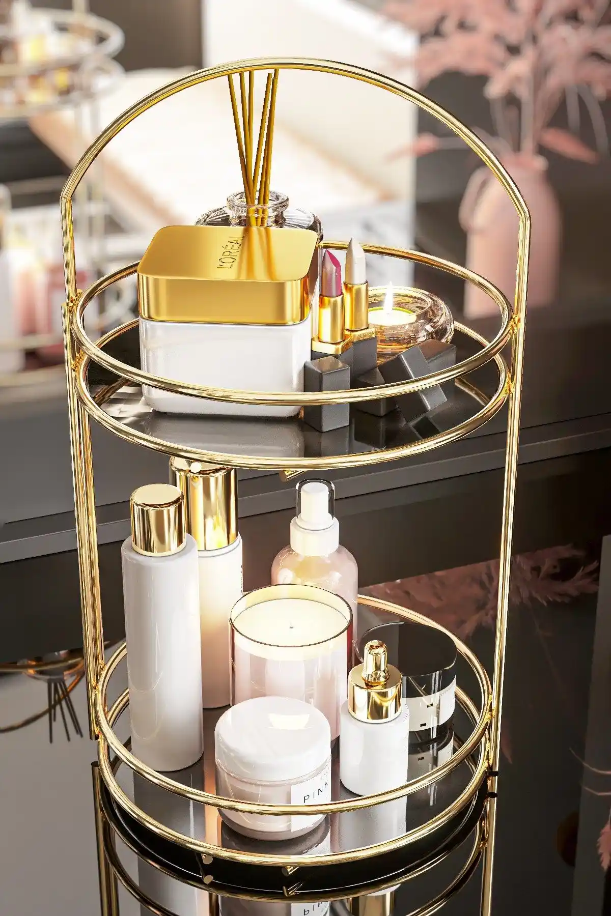 Bino Banyo Düzenleyici 2 Katlı 40 CM Gold - Şıklık ve İşlevselliğin Bir Arada