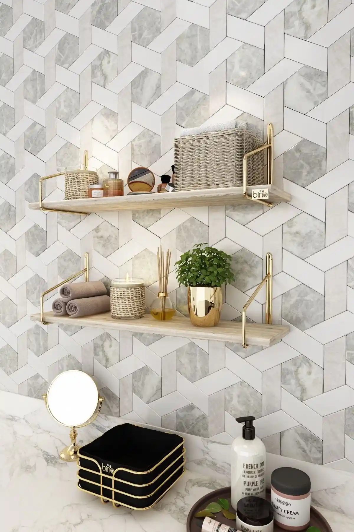 Bino Banyo Rafı Gold Paslanmaz: Şık ve Dayanıklı Modern Dekoratif Raflar