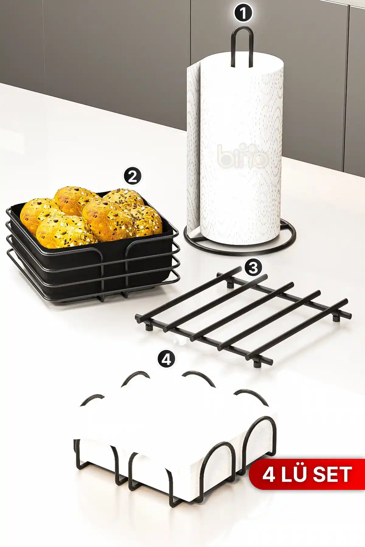 Bino Sofra Mutfak Seti: Modern Tasarım ve Dayanıklılık Sunan 4'lü Mutfak Aksesuarları