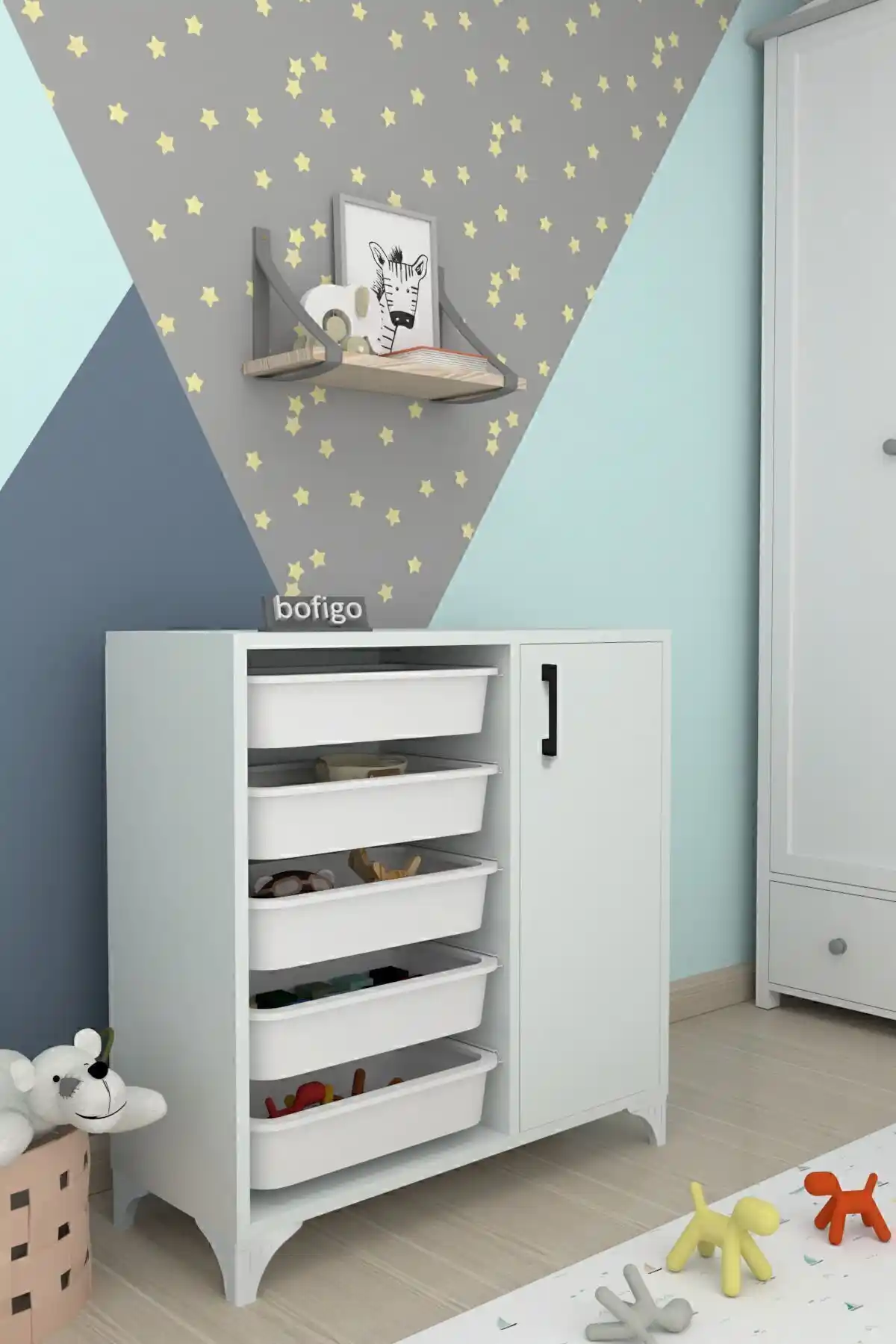 Bofigo 5 Sepetli Çok Amaçlı Oyuncak Dolabı Modern ve Güvenilir Çocuk Odası Depolama Çözümü