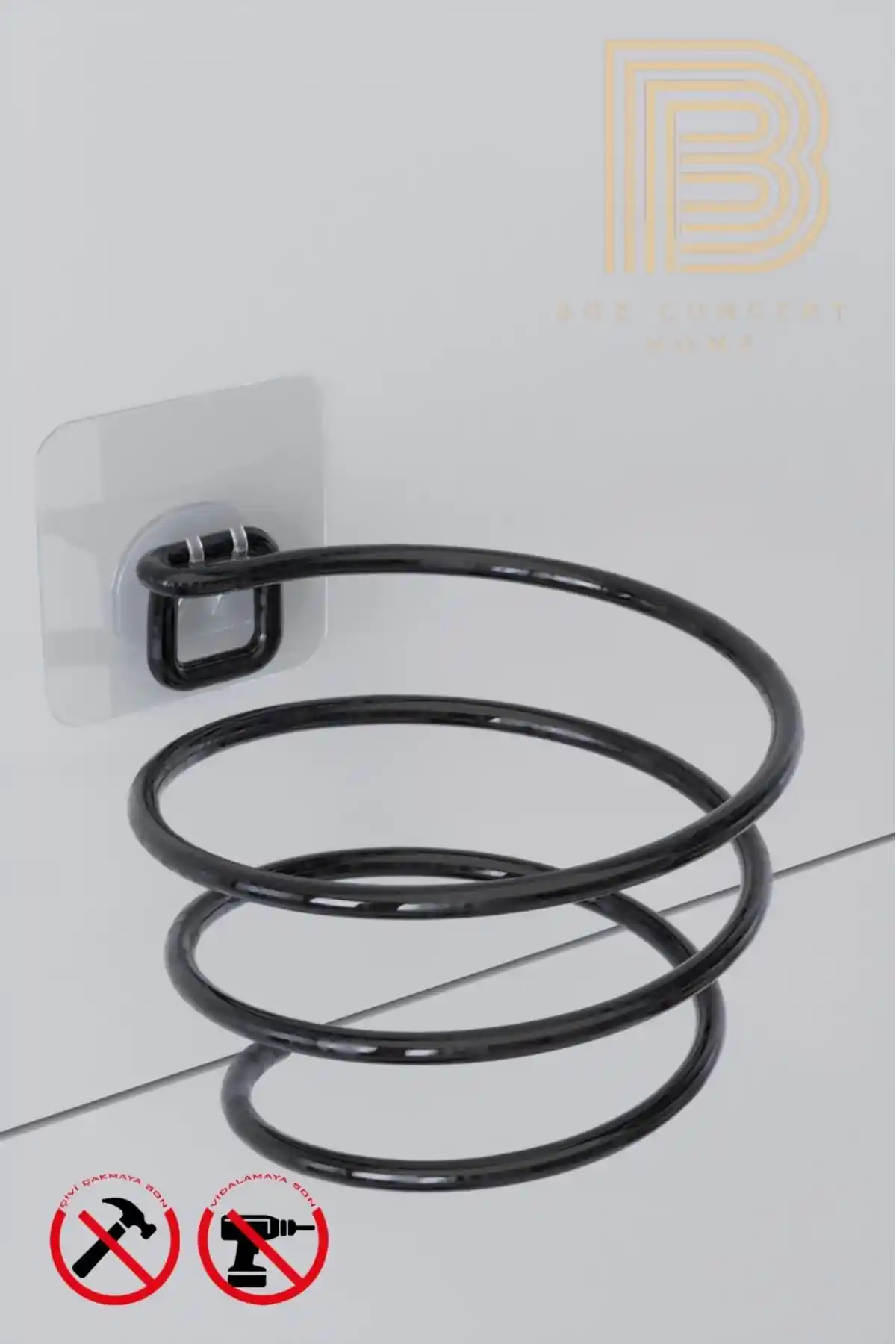 Boz Concept Home Güçlü Yapışkanlı Fön Makinesi Askısı Banyonuzda Şıklık ve Düzen Sağlar