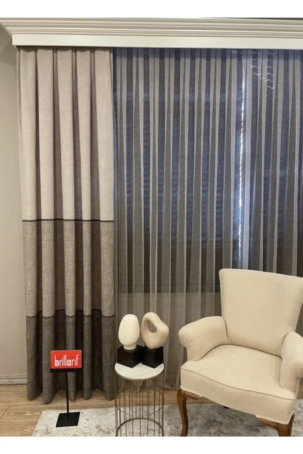 Brillant Keten Görünümlü Örgü Detaylı Desen 1/2,50 Pile Fon Perde - Modern ve Şık Tasarım