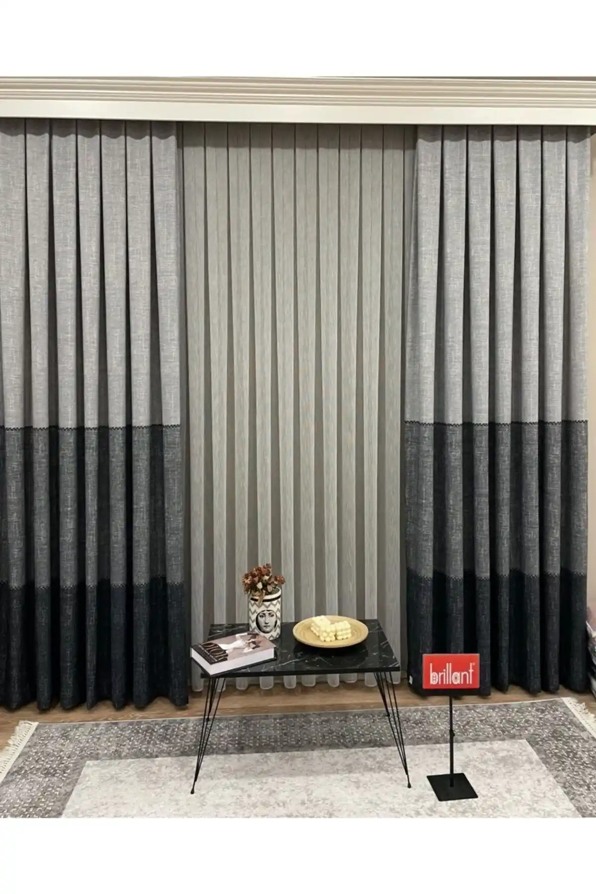 Brillant Keten Görünümünde Örgü Detaylı Modern Perde 90x260 cm Şıklık ve Fonksiyonellik