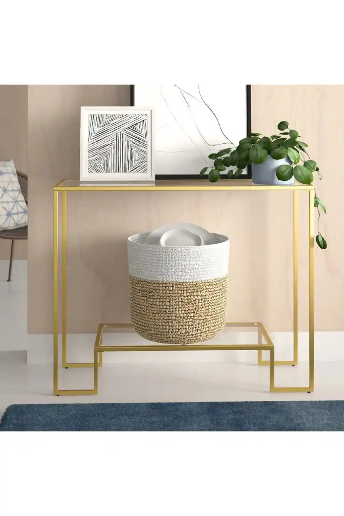 Brooklyn Gold Metal Cam Raflı Dresuar Konsol Modern ve Dayanıklı Tasarım
