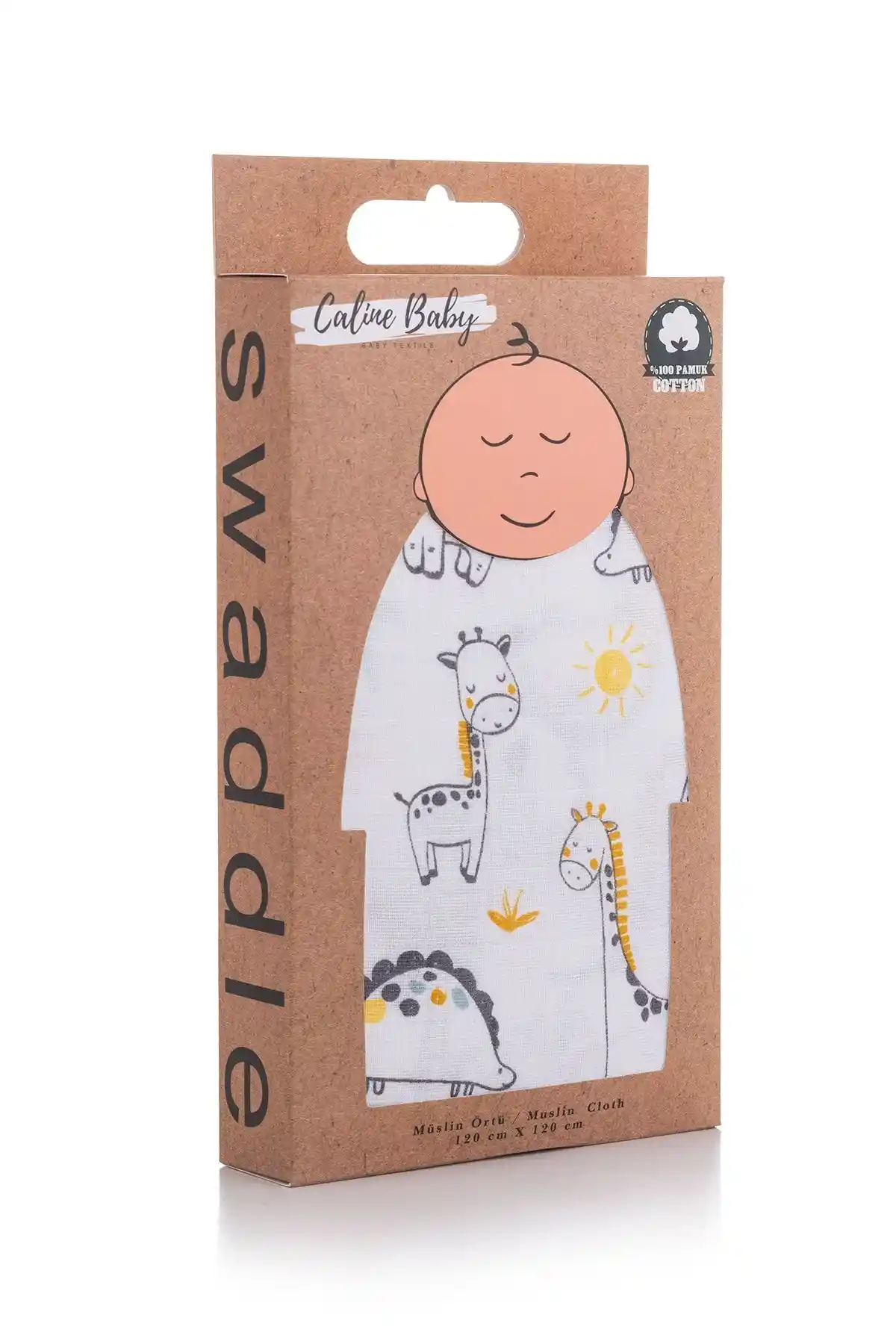 Caline Baby Müslin Bezi Örtüsü Safari Desen Gri Renkli ve Pratik Kullanım Özellikleri