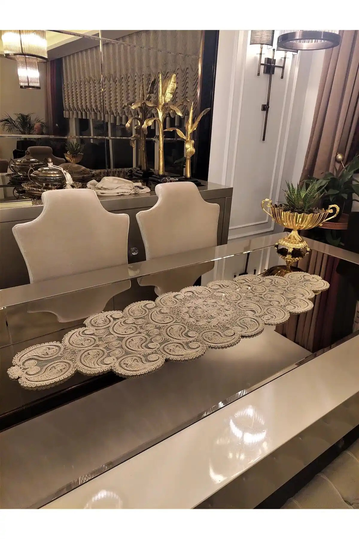 CAMİNHO DA LUA Damla Lüks Runner Masa Örtüsü Modern ve Zarif Tasarım Özellikleri