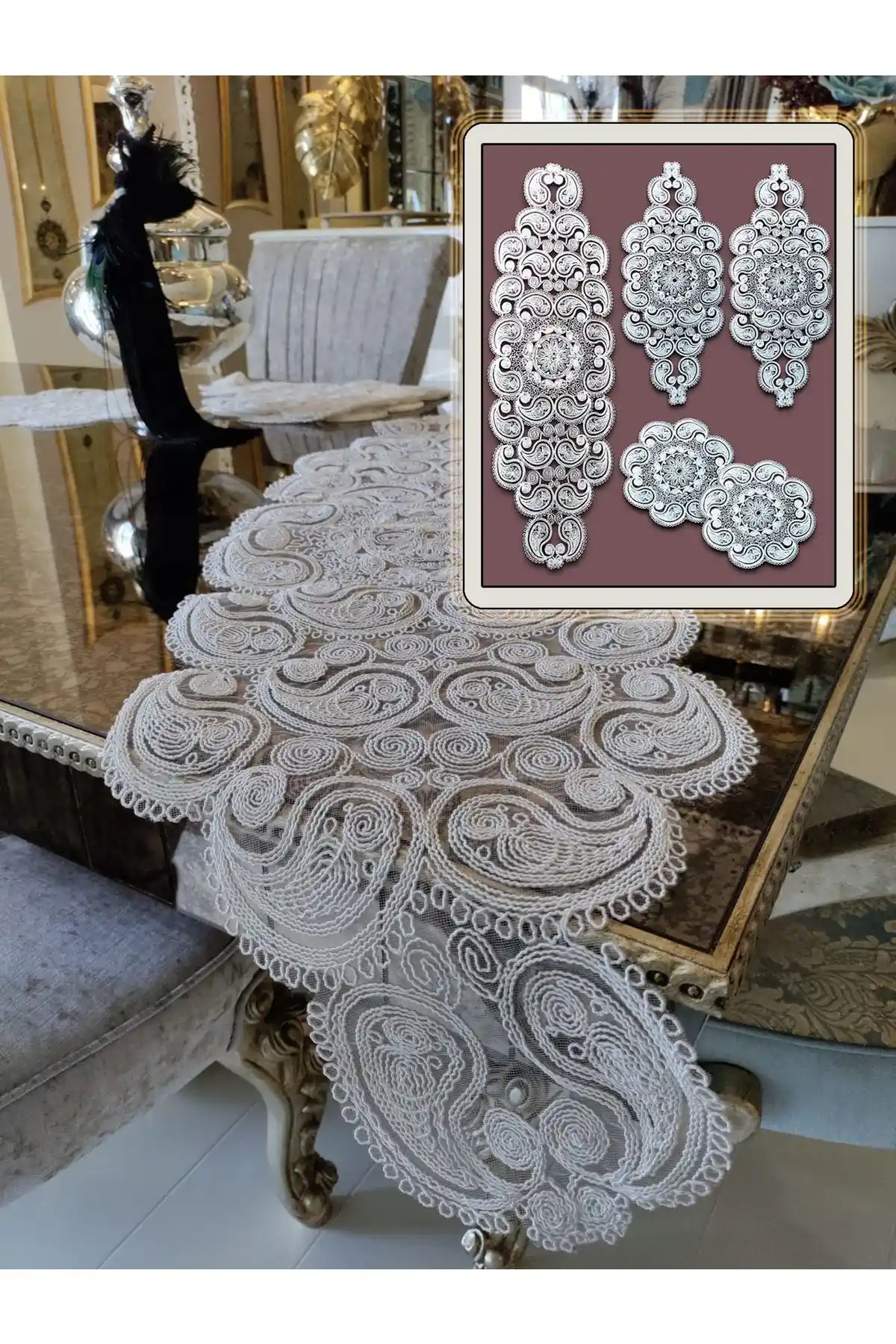 Camino Da Lua Damla 5 Parça Lüks Runner Takımı Ev Dekorasyonunda Zarif Şıklık