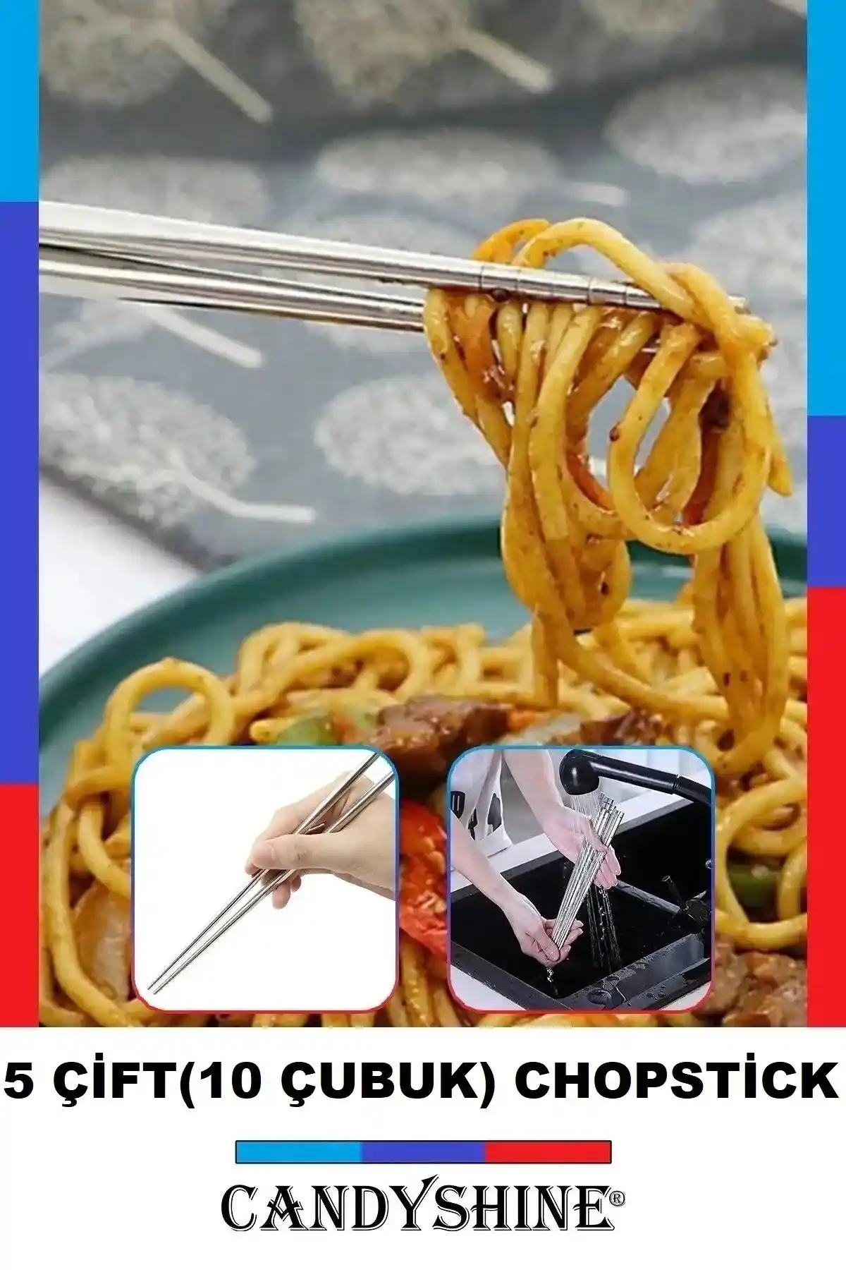 CandyShine Metal Paslanmaz Çelik Chopstick Modern ve Dayanıklı Şık Yemek Çubukları