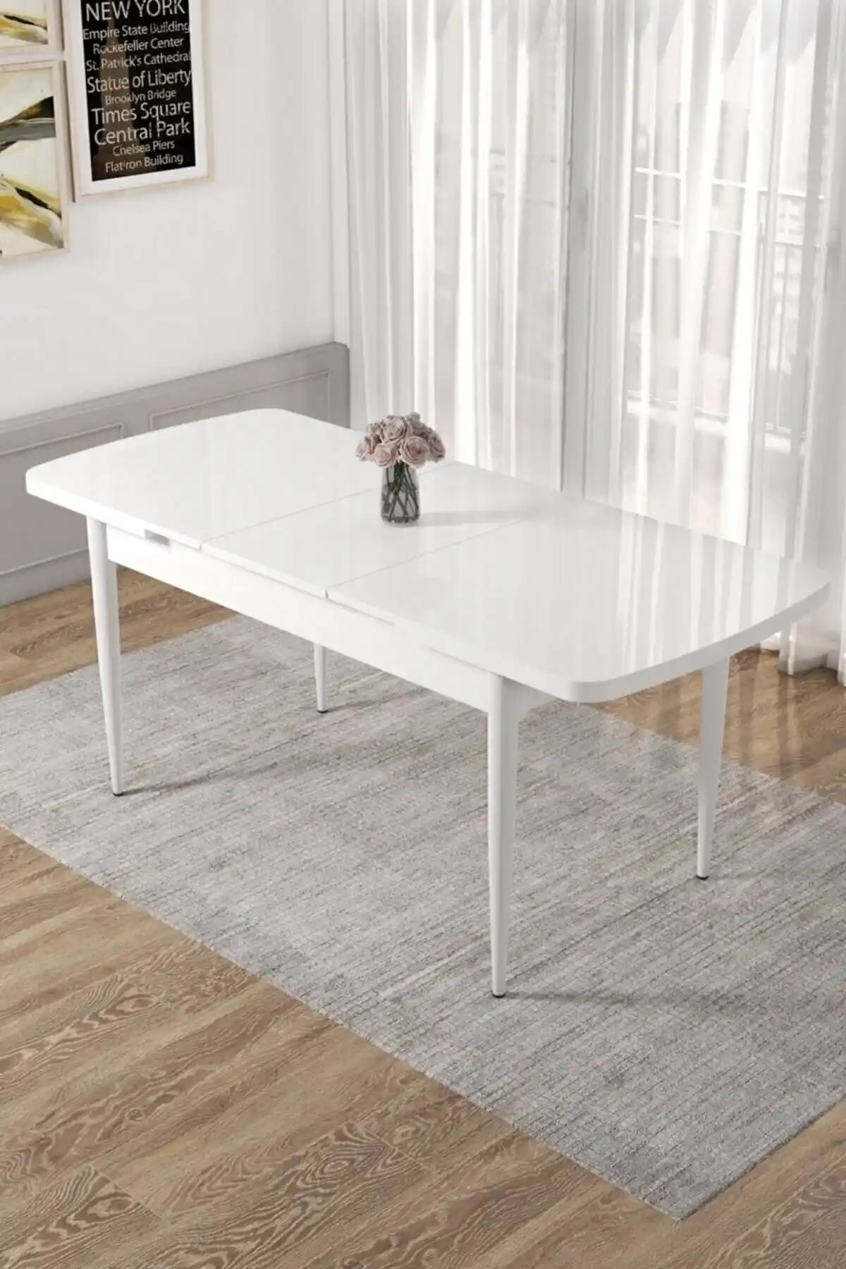 Canisa Kor Serisi 70x114 Açılabilir Beyaz Mutfak Masası Modern ve Fonksiyonel Tasarım