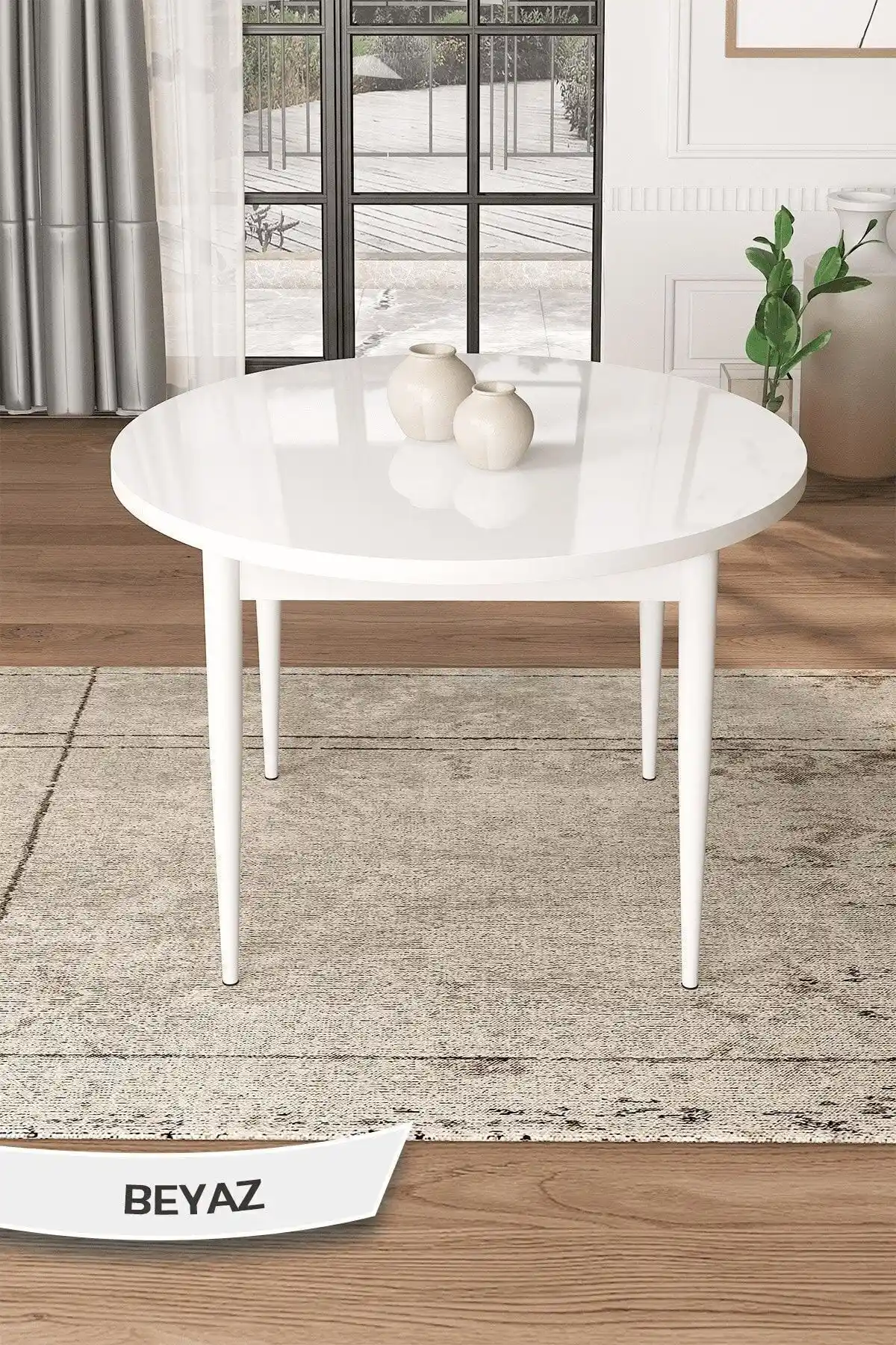 Canisa Rox Serisi 90x90 cm Beyaz Yuvarlak Yemek Masası Modern ve Dayanıklı Tasarım