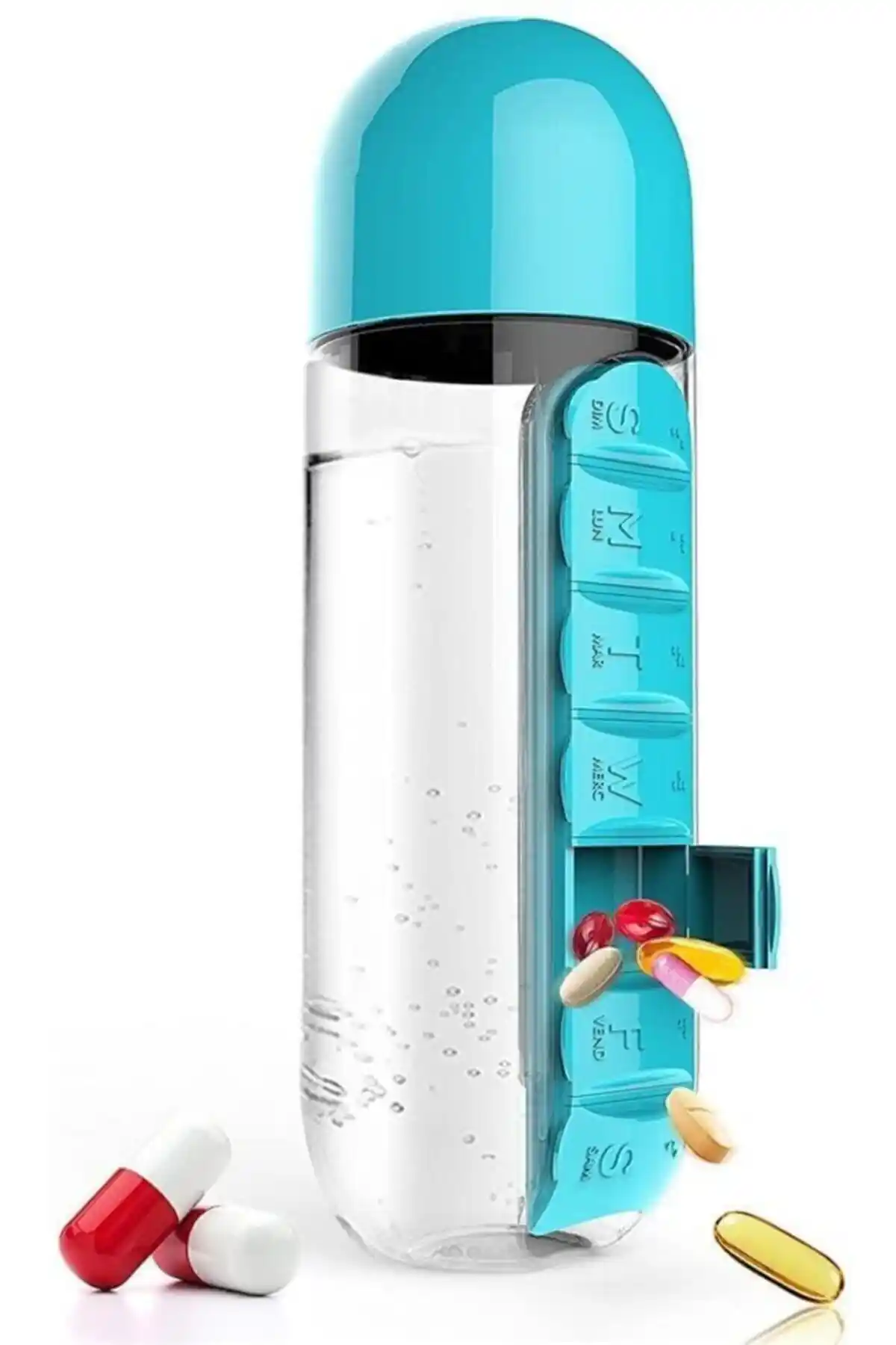 Cbtx 600 ml Dahili 7 Günlük İlaç Organizerli Su Şişesi Sağlıklı ve Pratik Kullanım