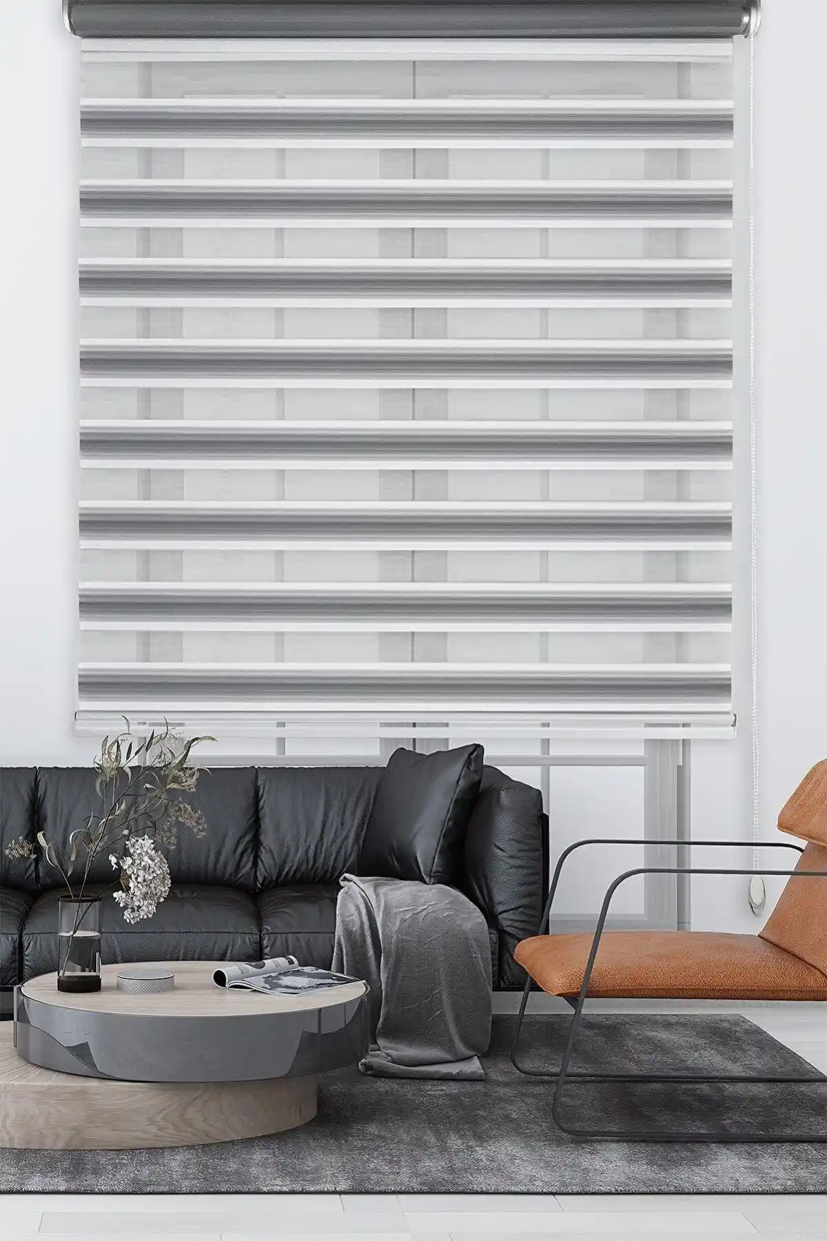 CEYHAN STORE Gri Beyaz Renk Geçişli Zebra Perde: Modern Tasarım ve Fonksiyonellik Bir Arada