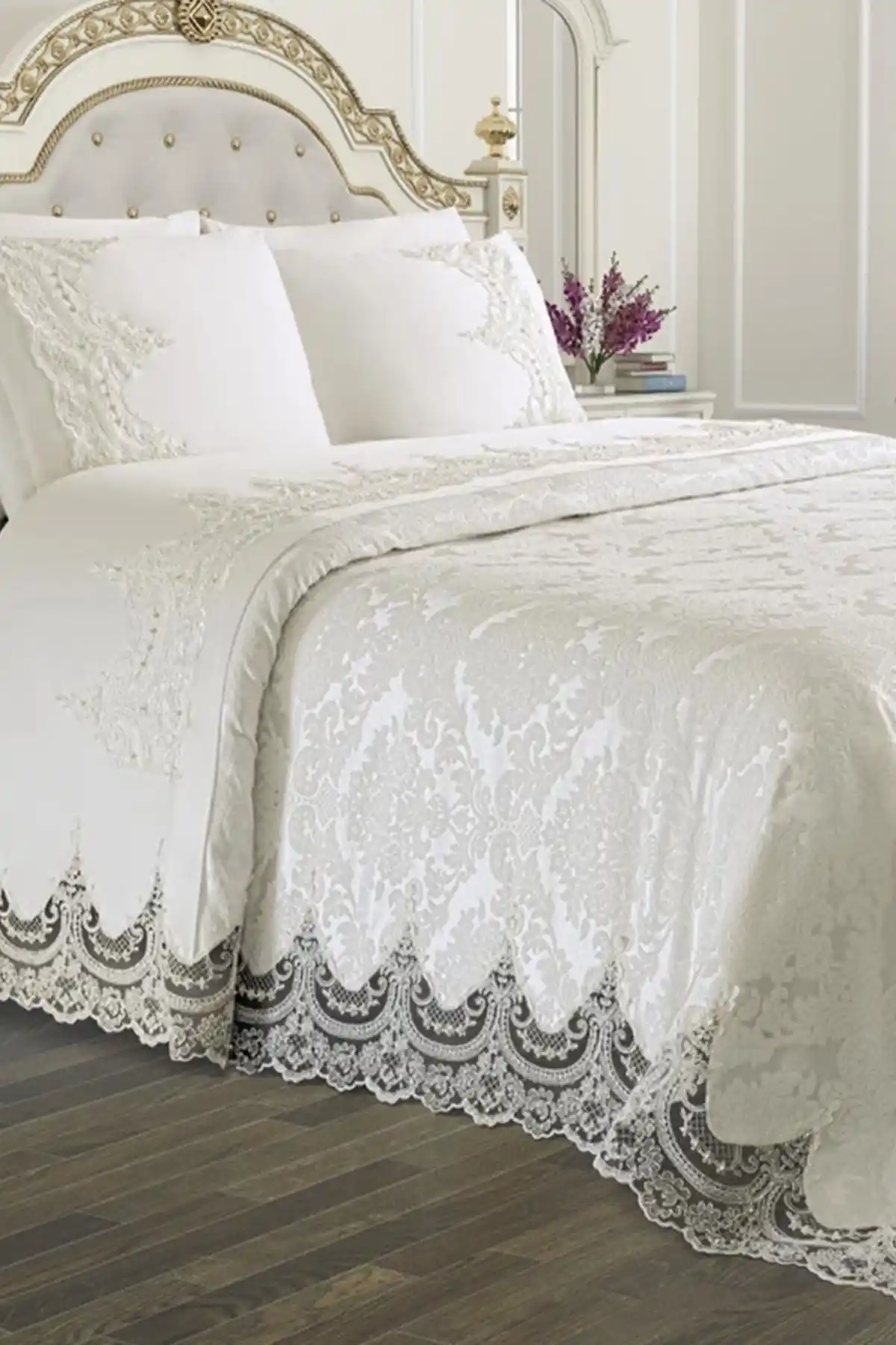 Çeyiz Diyarı Fransız Güpürlü Pike Takımı Arus Krem Yatak Odası Şıklığı ve Konforu