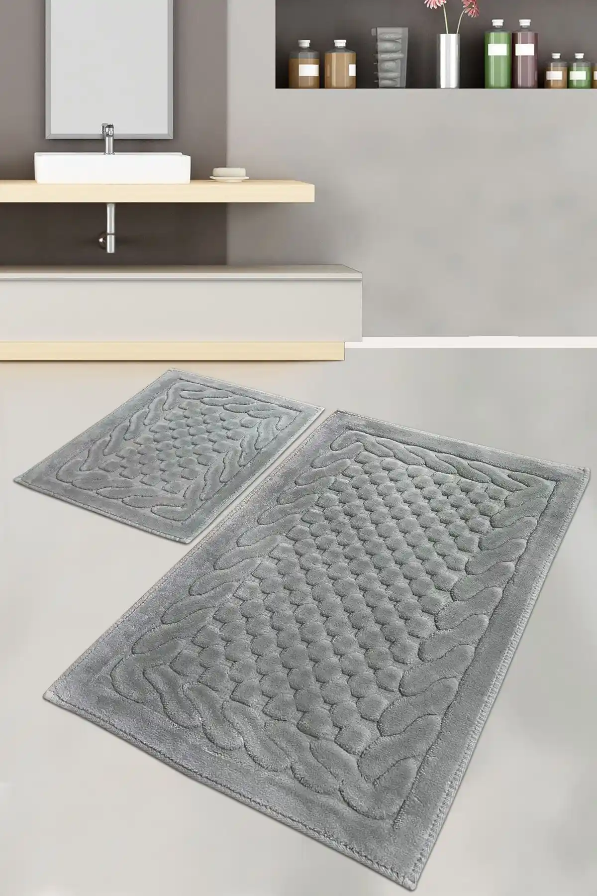 Chilai Home BAMBİ COTTON GRİ 2'li Set: Şık ve Konforlu Banyo Paspasları