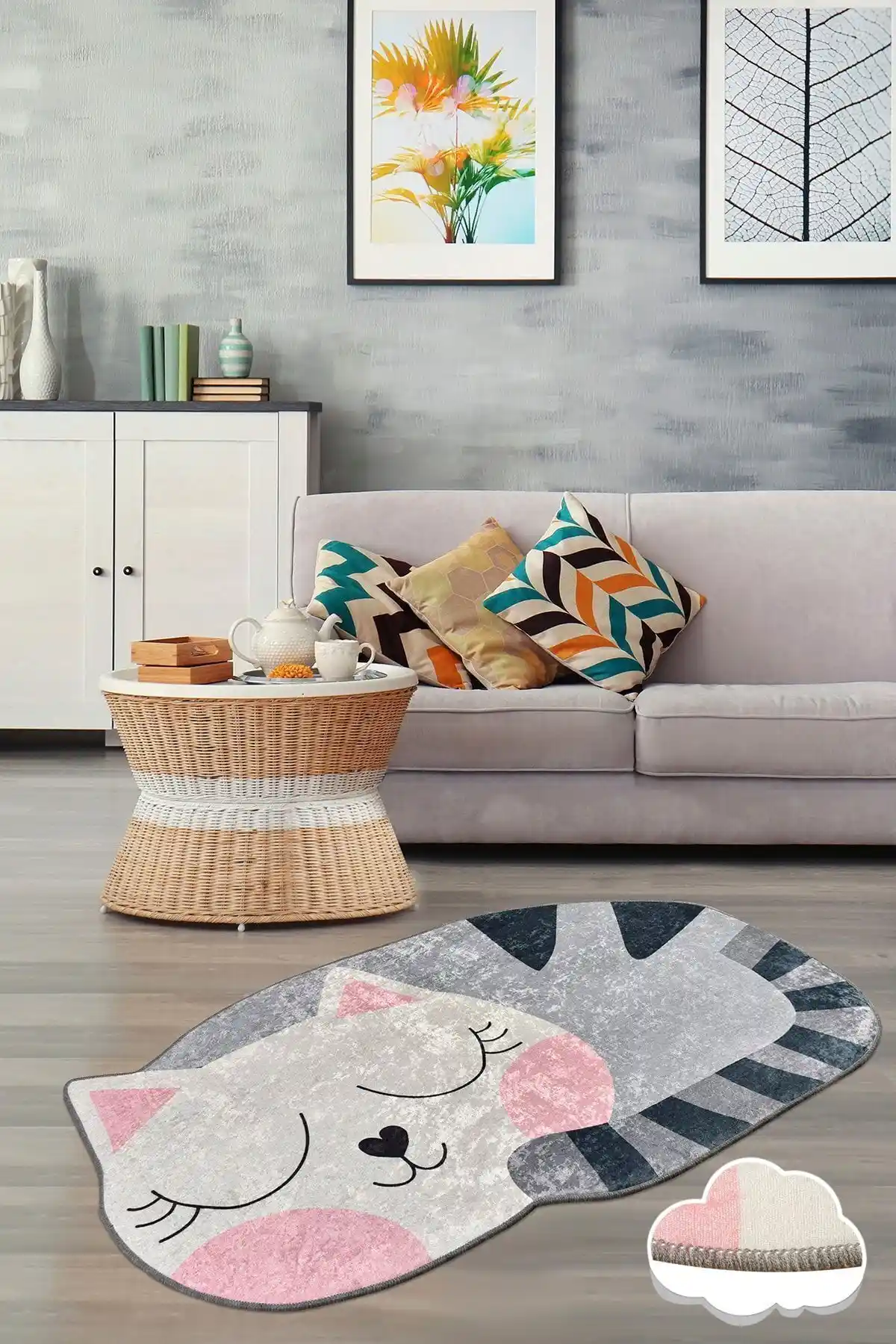 Chilai Home Big Cat Dekoratif Çocuk ve Bebek Odası Halısı Modern ve Dayanıklı Tasarım