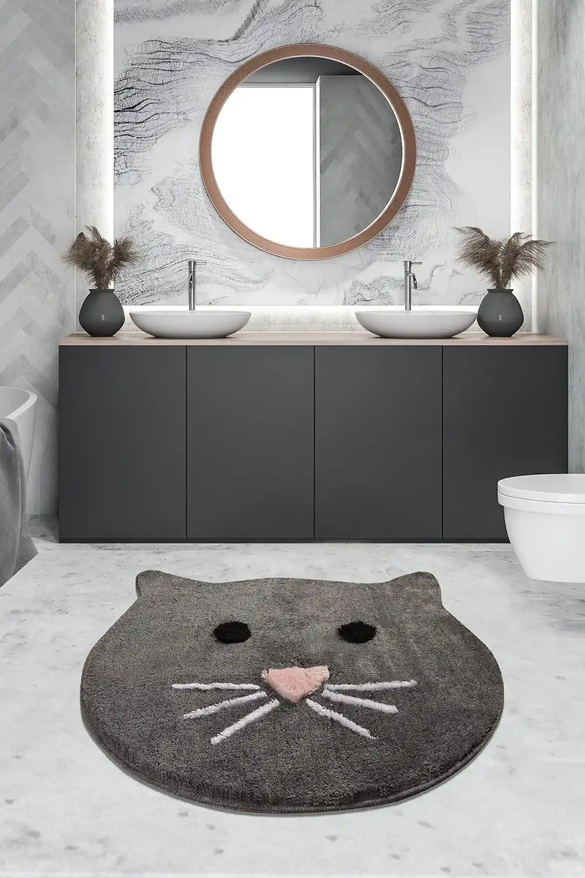 Chilai Home Cat Füme 90x90 cm Banyo Halısı Dayanıklı ve Şık Tasarımıyla Öne Çıkar