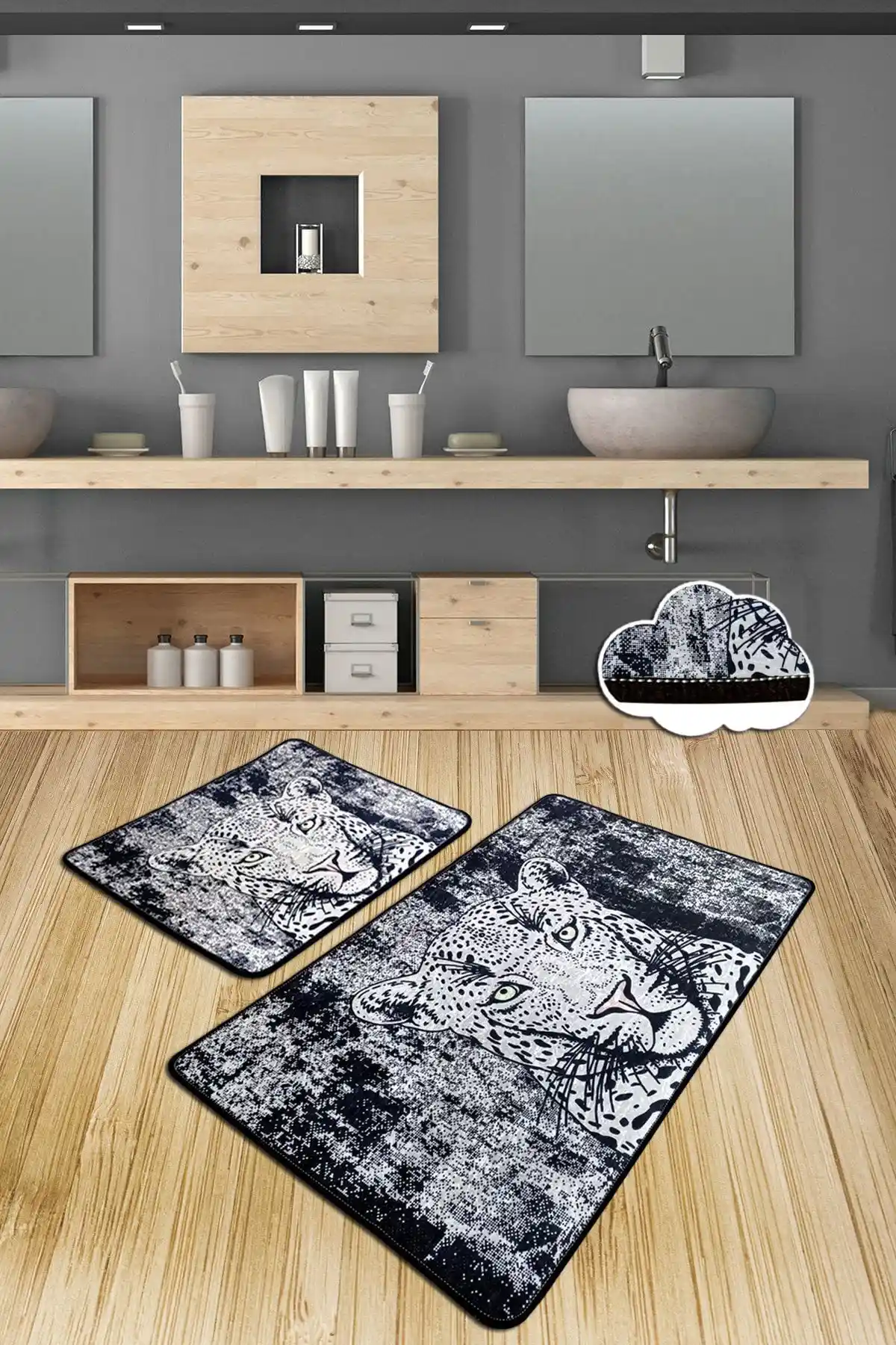 Chilai Home Tıger 2'li Banyo Halısı Seti Modern Tasarım ve Güvenlik Bir Arada