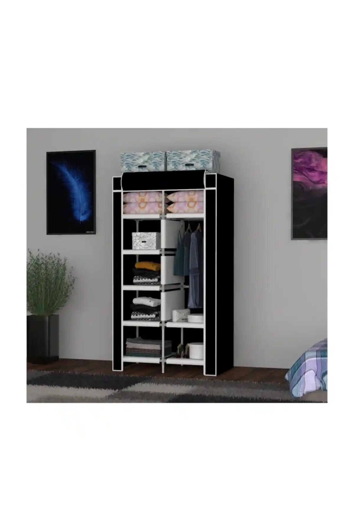 CimriKese Siyah Raflı Askılı Çok Amaçlı Mini Bez Dolap Özellikleri ve Kullanım Alanları