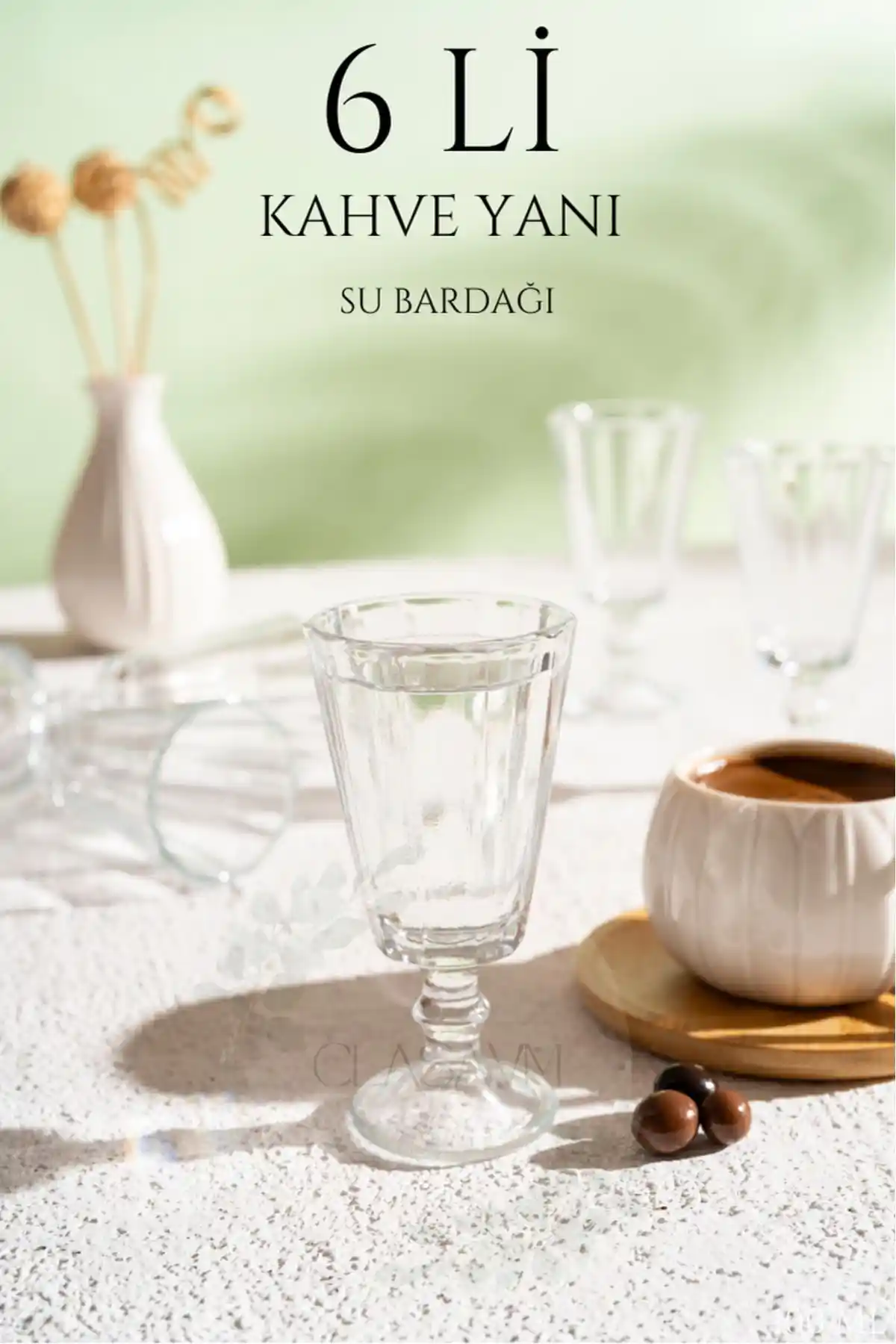 Clasavm 6'lı Kahve Yanı Su Bardağı Seti Şık ve Dayanıklı Cam Malzeme ile Günlük Kullanım İçin